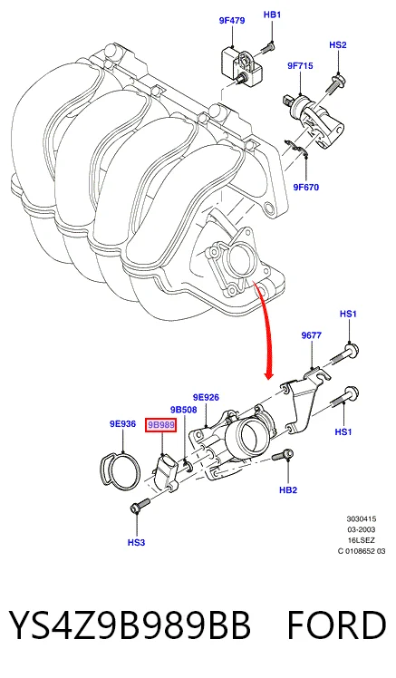 YS4Z9B989BB Ford Sensor de posição da válvula de borboleta (potenciômetro)