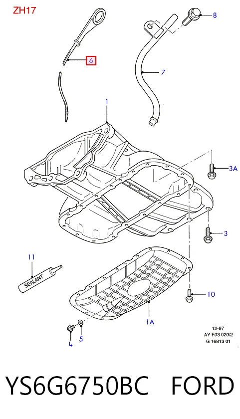 YS6G6750BC Ford Sonda (indicador) do nível de óleo no motor