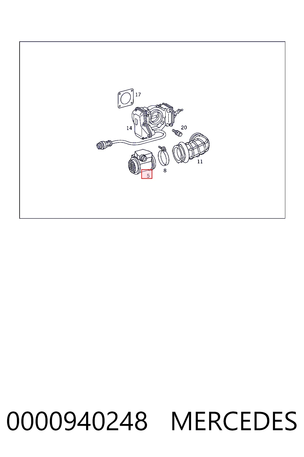 0000940248 Mercedes Sensor de fluxo (consumo) de ar, medidor de consumo M.A.F. - (Mass Airflow)