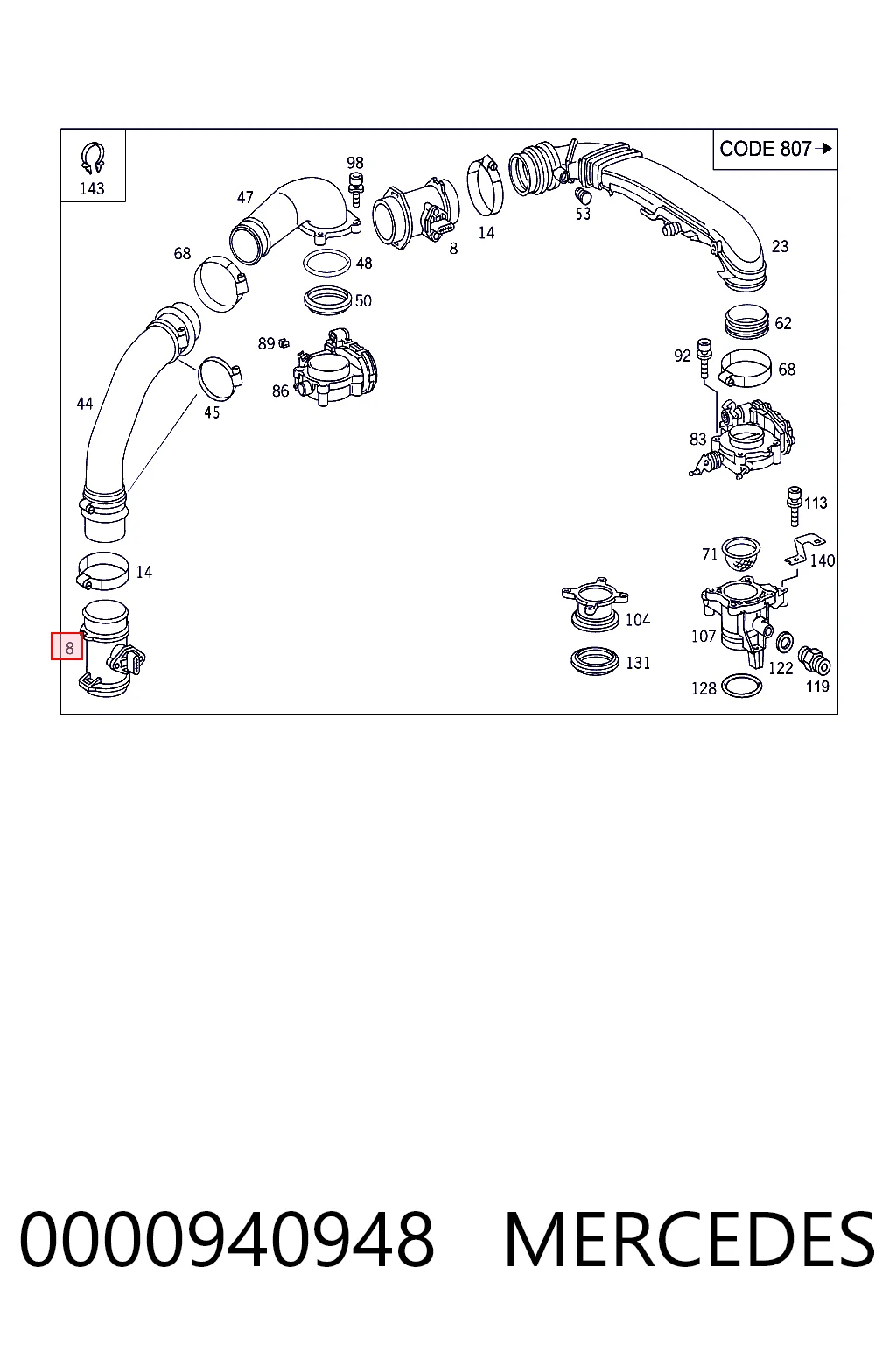 0000940948 Mercedes Sensor de fluxo (consumo) de ar, medidor de consumo M.A.F. - (Mass Airflow)