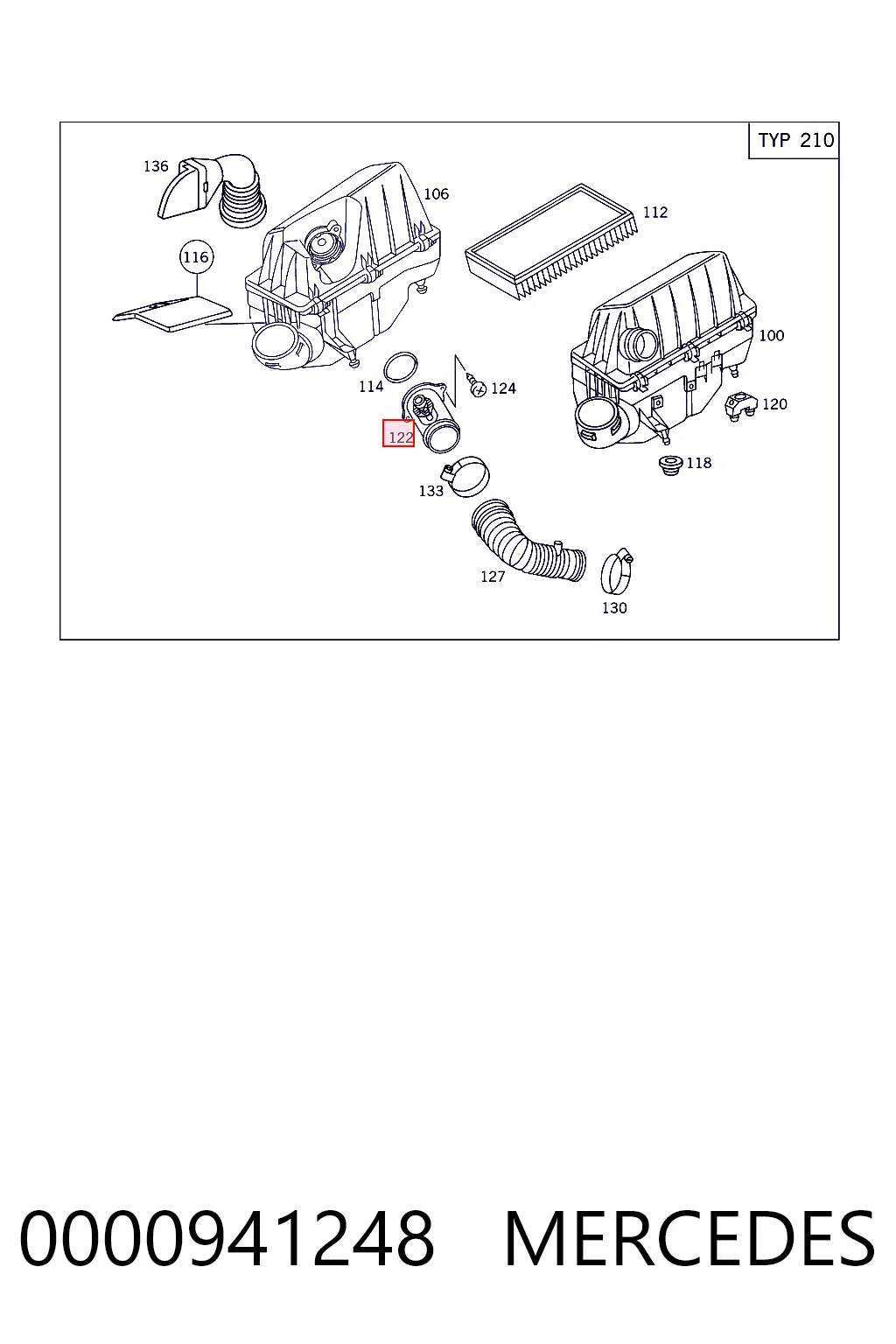 0000941248 Mercedes Sensor de fluxo (consumo) de ar, medidor de consumo M.A.F. - (Mass Airflow)