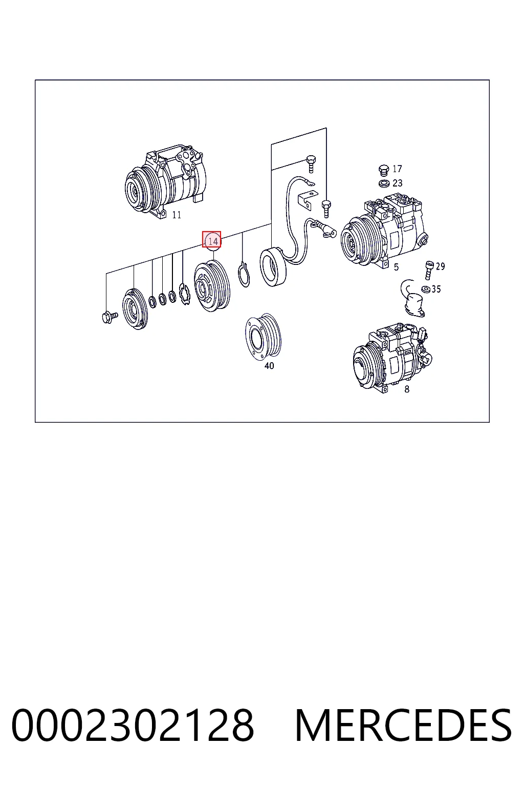 0002302128 Mercedes Polia do compressor de aparelho de ar condicionado