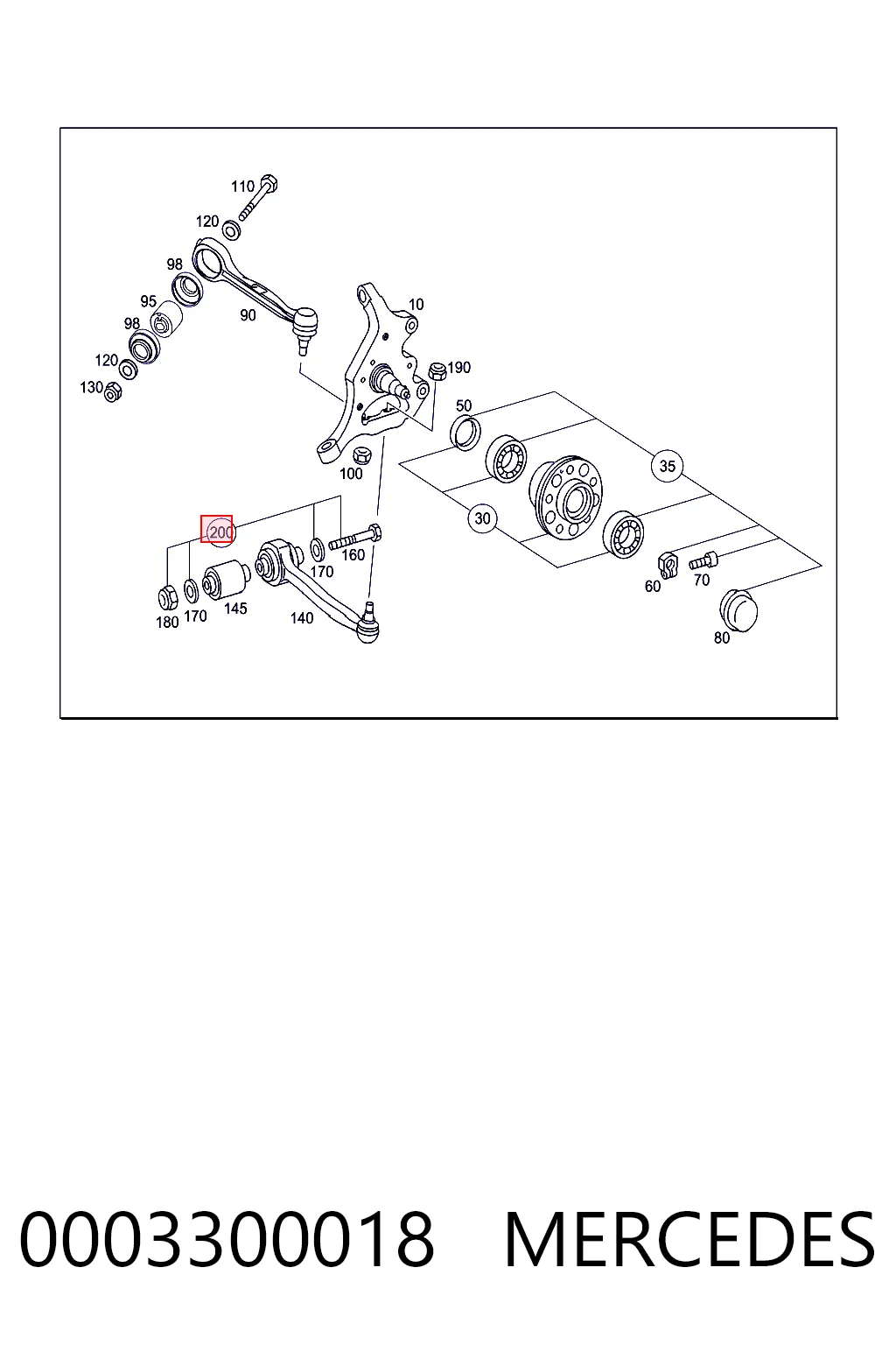0003300018 Mercedes Parafuso de fixação de braço oscilante dianteiro, kit