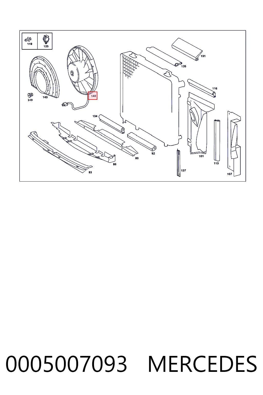 Ventilador elétrico de esfriamento montado (motor + roda de aletas) 05103653AA Chrysler