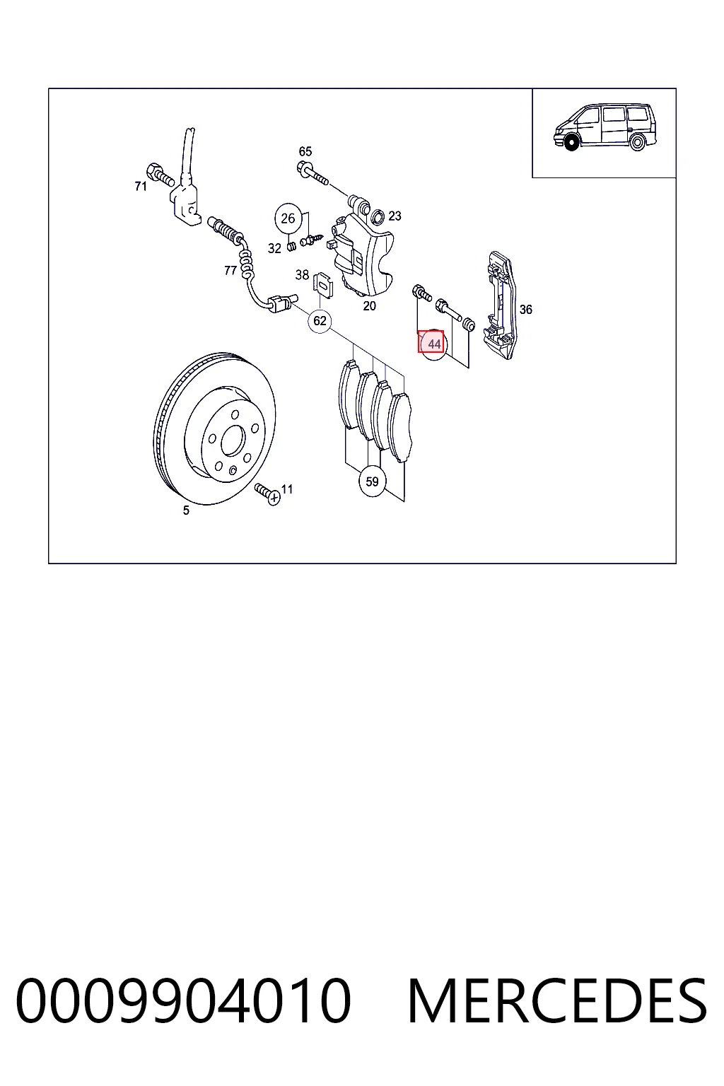 0009904010 Mercedes Kit de reparação de suporte do freio dianteiro