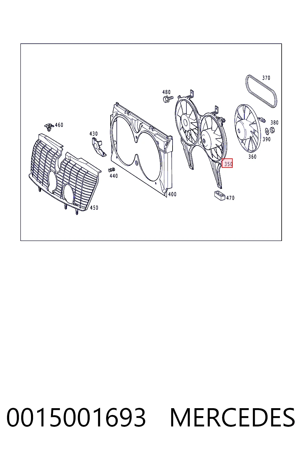 0015001693 Mercedes Difusor do radiador de aparelho de ar condicionado, montado com roda de aletas e o motor