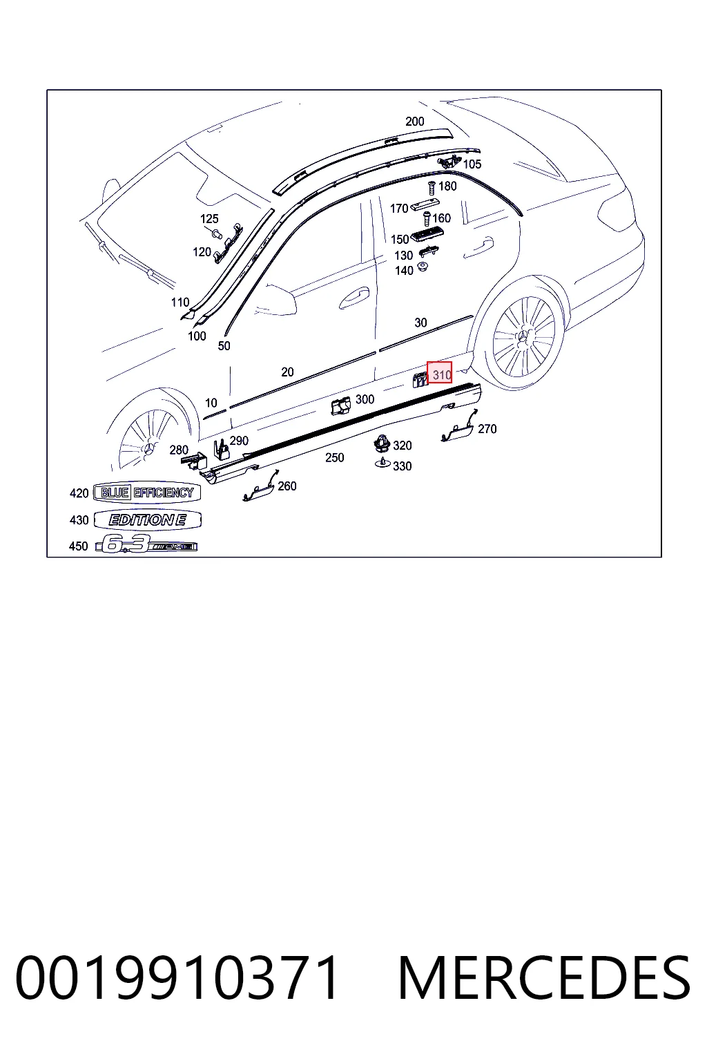 0019910371 Mercedes Cápsula (prendedor) de fixação de placas sobrepostas do acesso