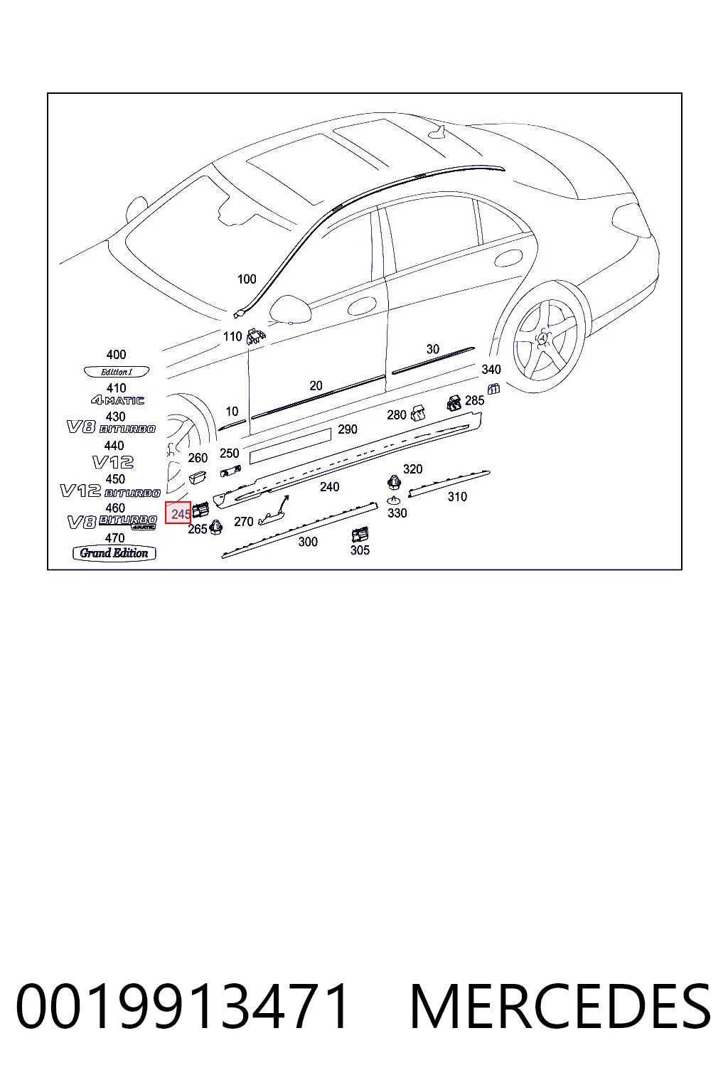 0019913471 Mercedes Cápsula (prendedor) de fixação de placas sobrepostas do acesso