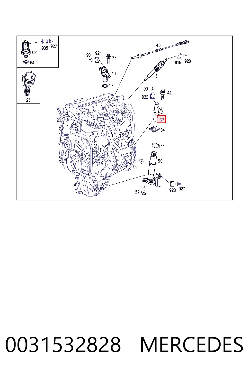 0031532828 Mercedes Sensor de posição (de revoluções) de cambota