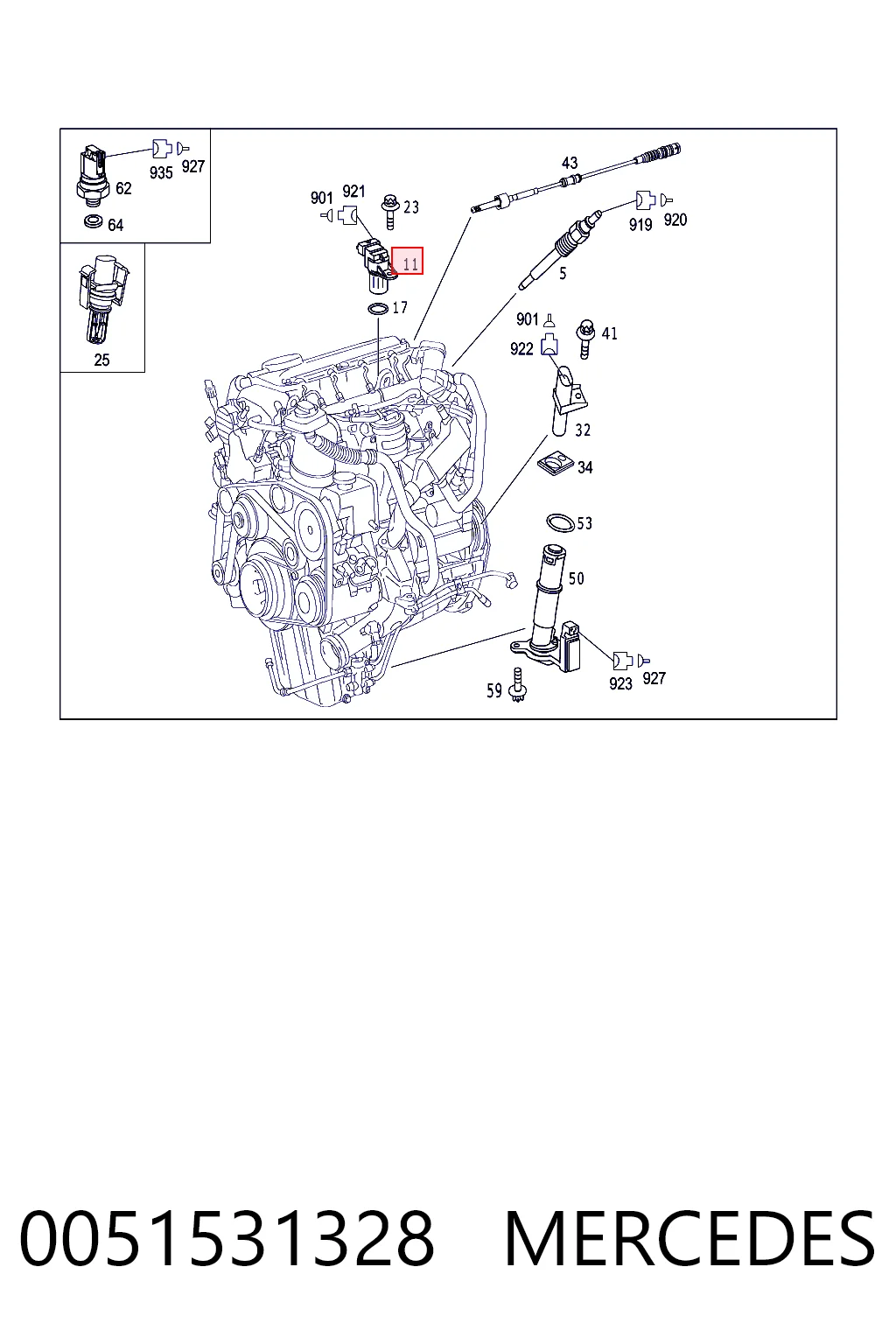 0051531328 Mercedes Sensor de posição da árvore distribuidora