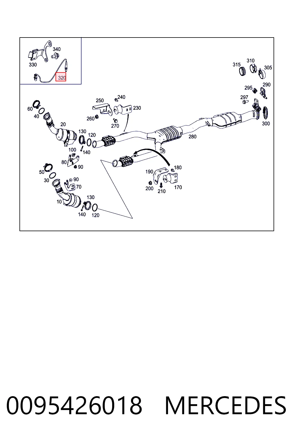 0095426018 Mercedes Sonda lambda, sensor esquerdo de oxigênio até o catalisador
