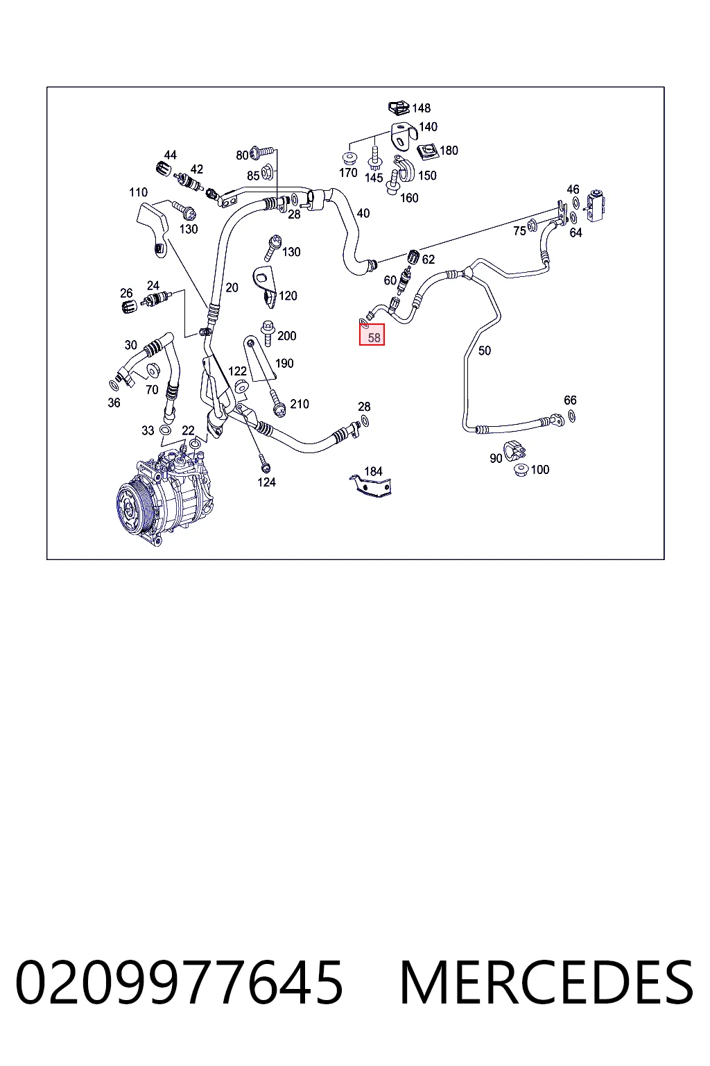 0209977645 Mercedes Vedante anular de tubo de aparelho de ar condicionado