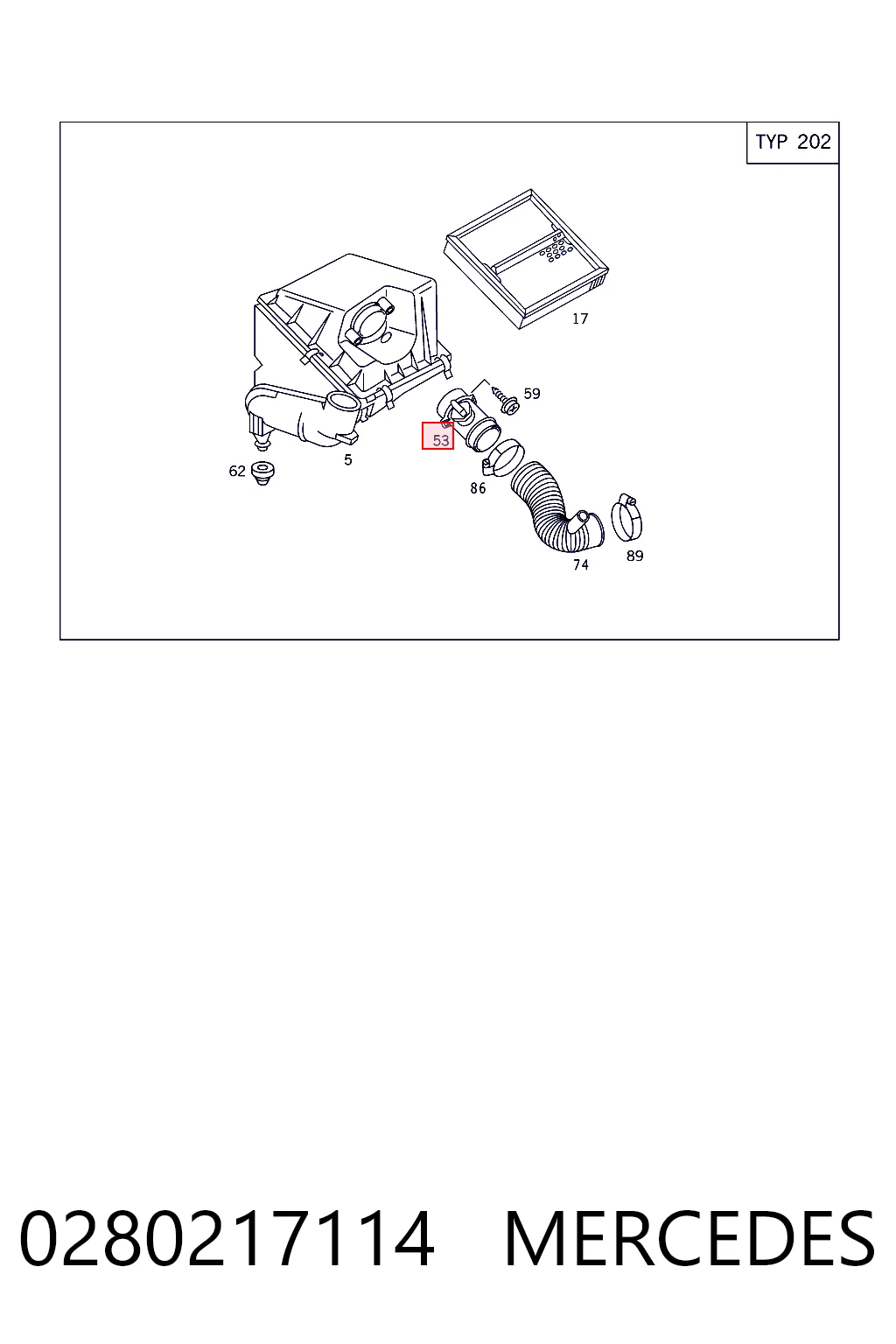 0280217114 Mercedes Sensor de fluxo (consumo) de ar, medidor de consumo M.A.F. - (Mass Airflow)