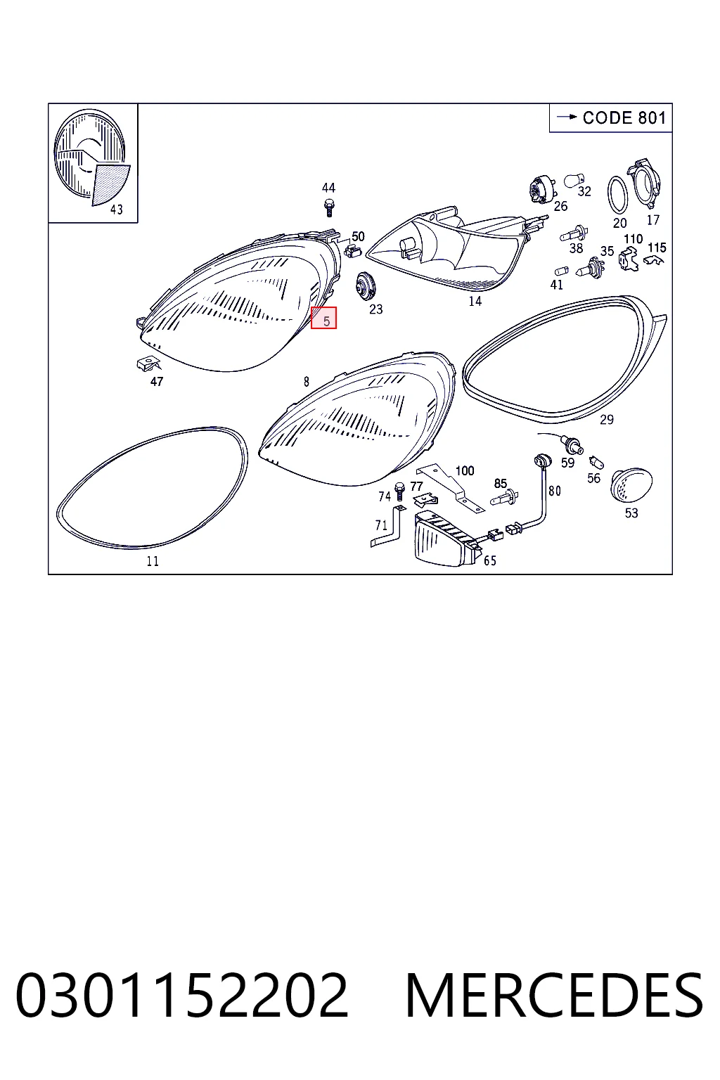  Luz direita Mercedes A hatchback (W168) (1997 - 2004) 