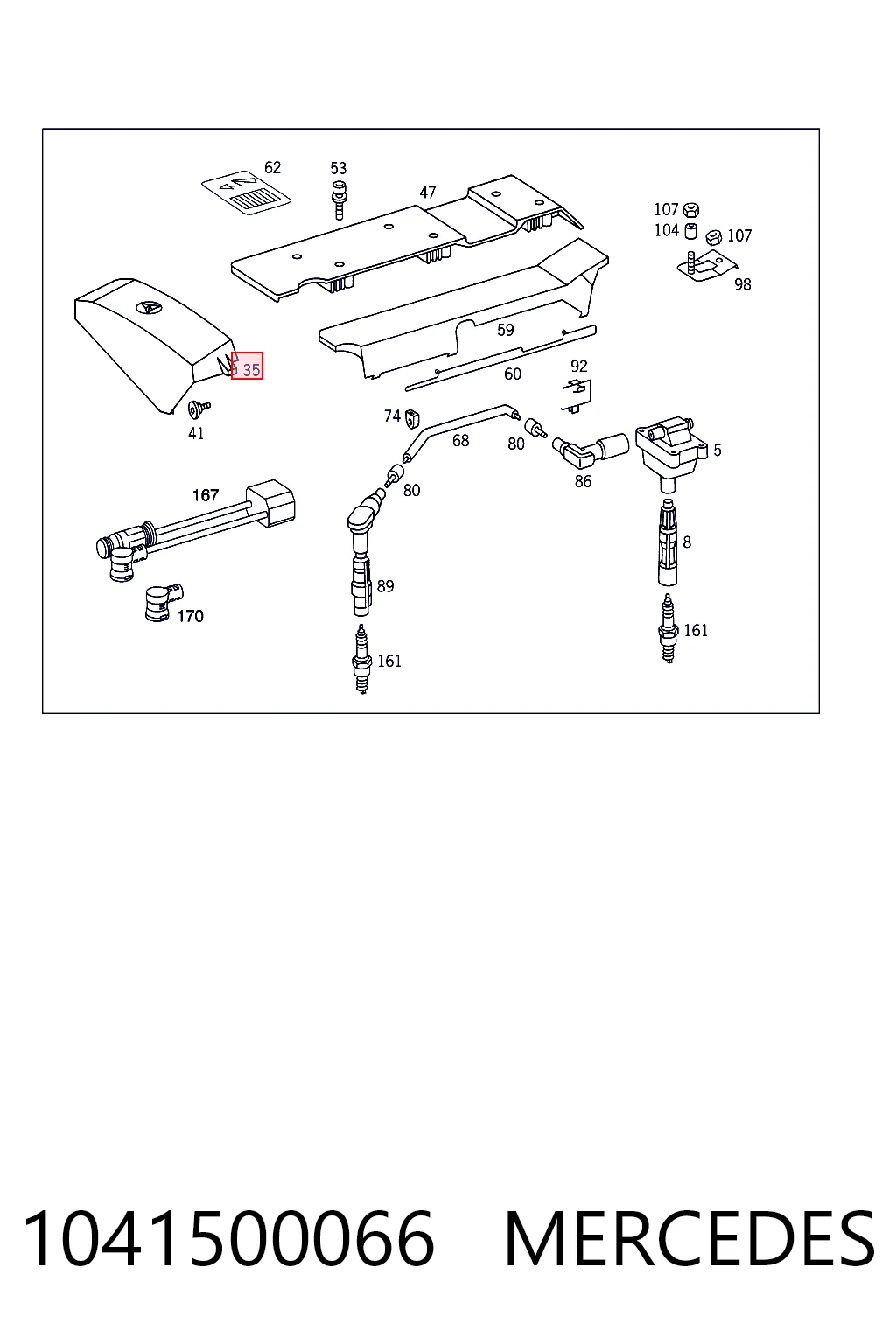 1041500066 Mercedes Tampa de motor decorativa