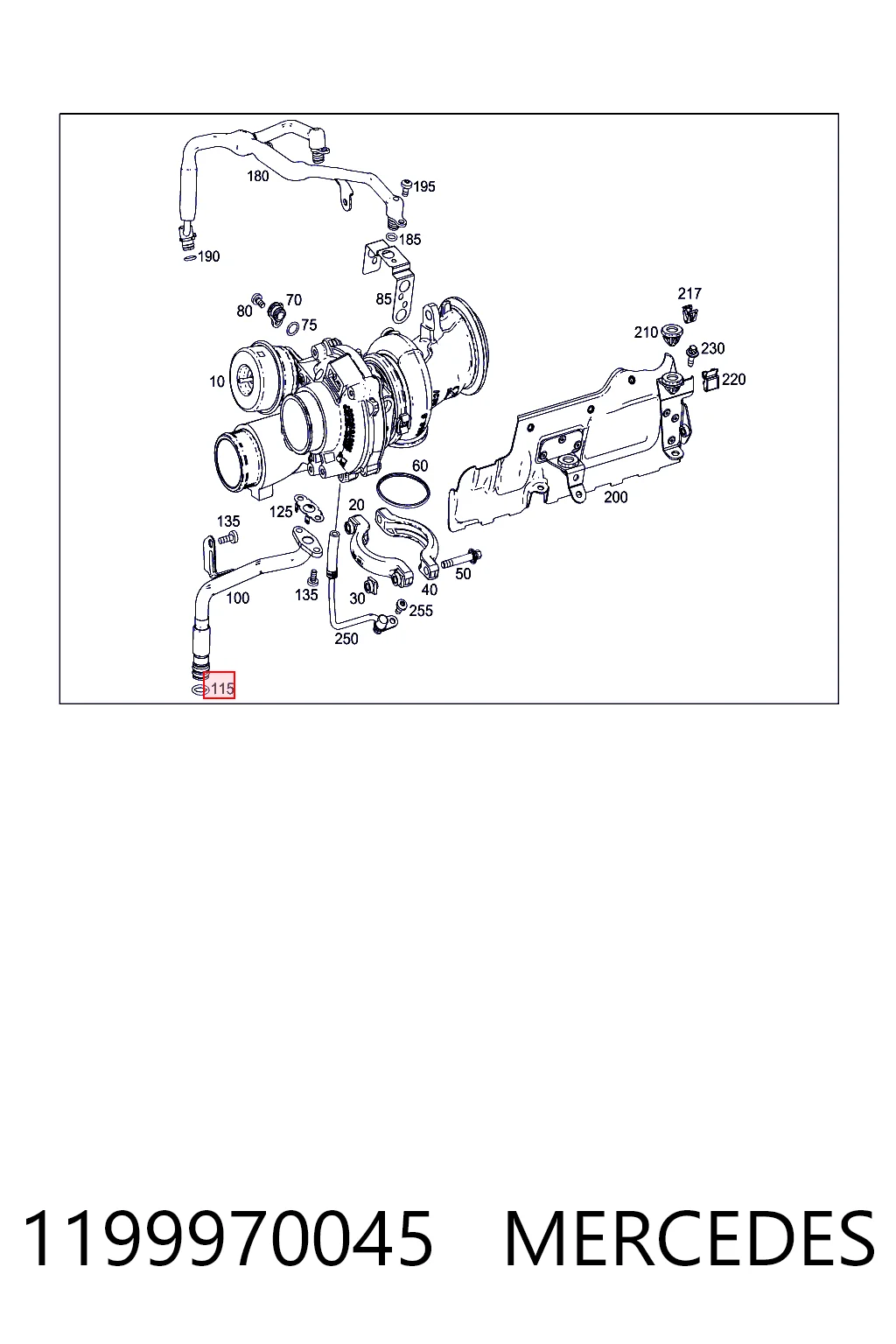1199970045 Mercedes Vedante (anel) de mangueira de esfriamento de turbina, de retorno
