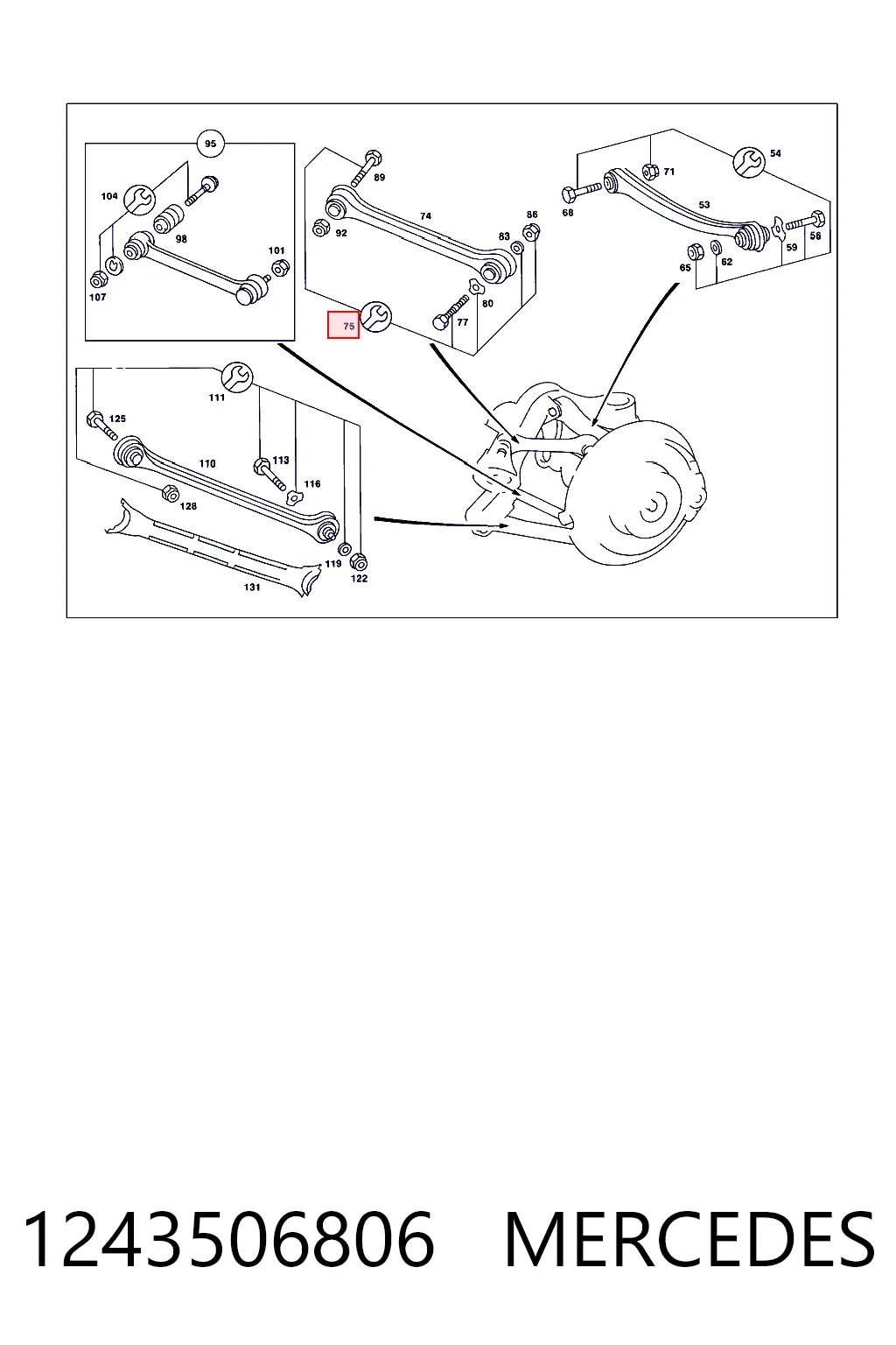 1243506806 Mercedes Parafuso de fixação do braço oscilante superior traseiro, kit