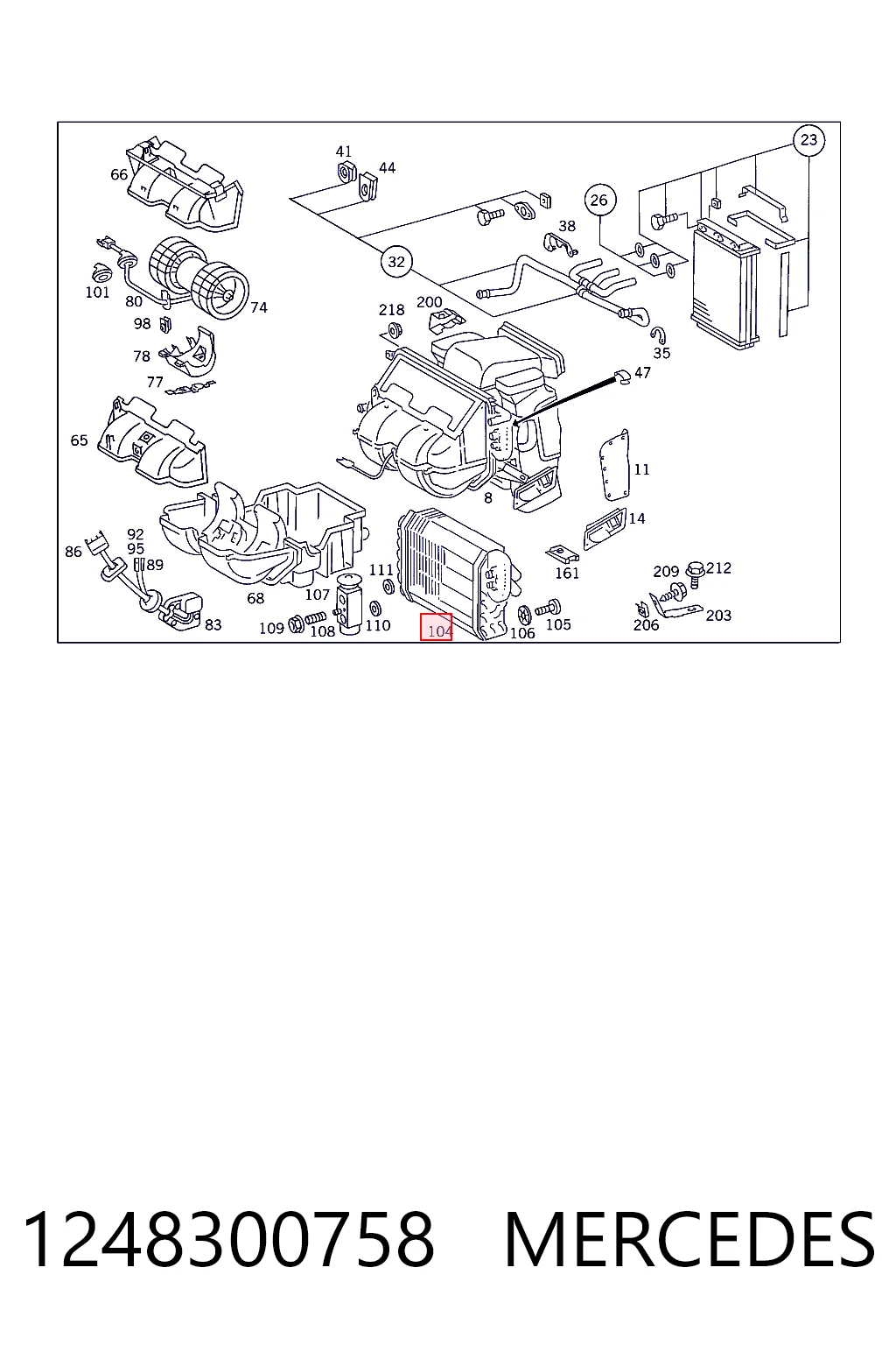 1248300758 Mercedes Vaporizador de aparelho de ar condicionado