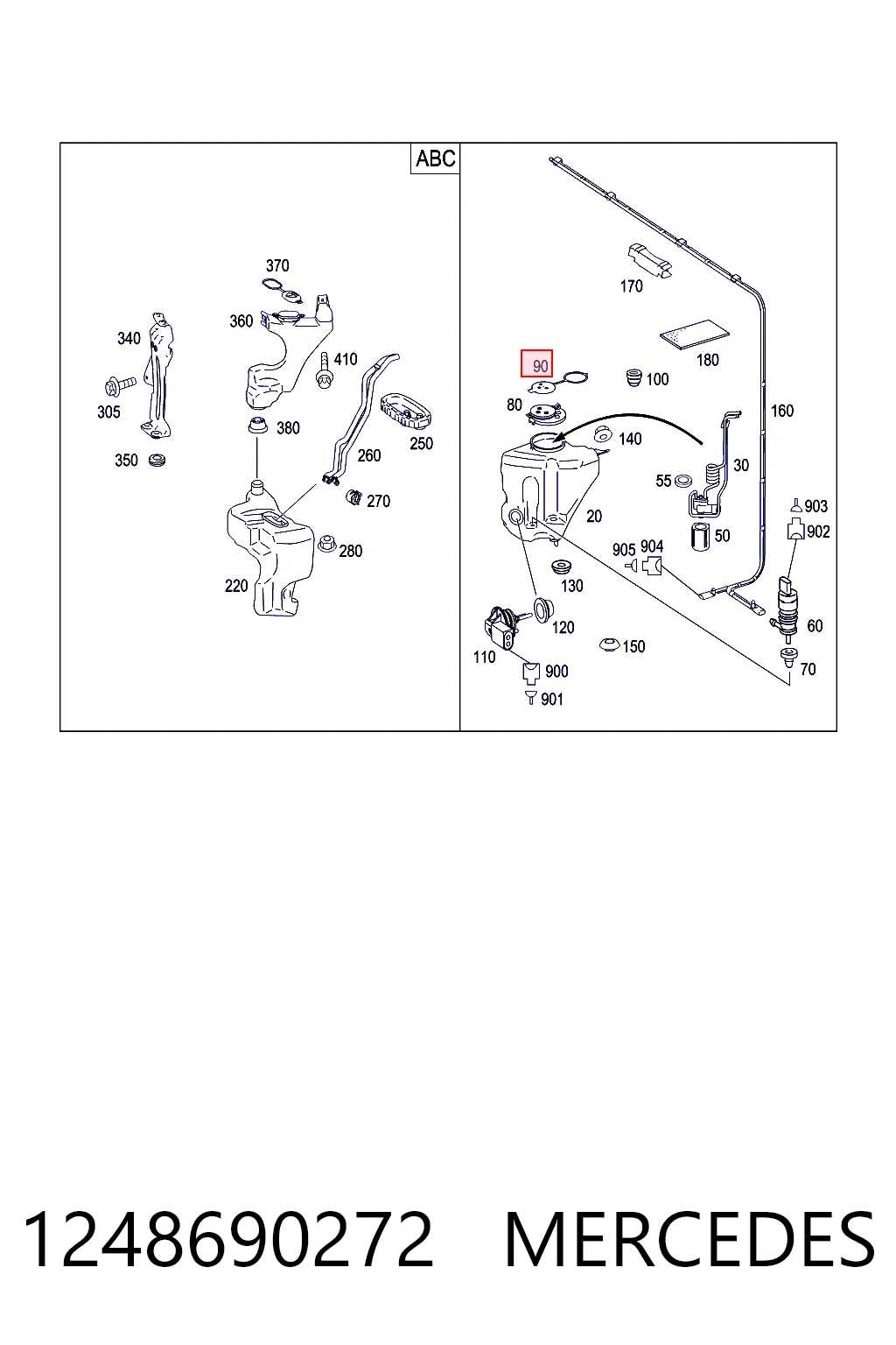 1248690272 Mercedes Tampa de tanque de fluido para lavador