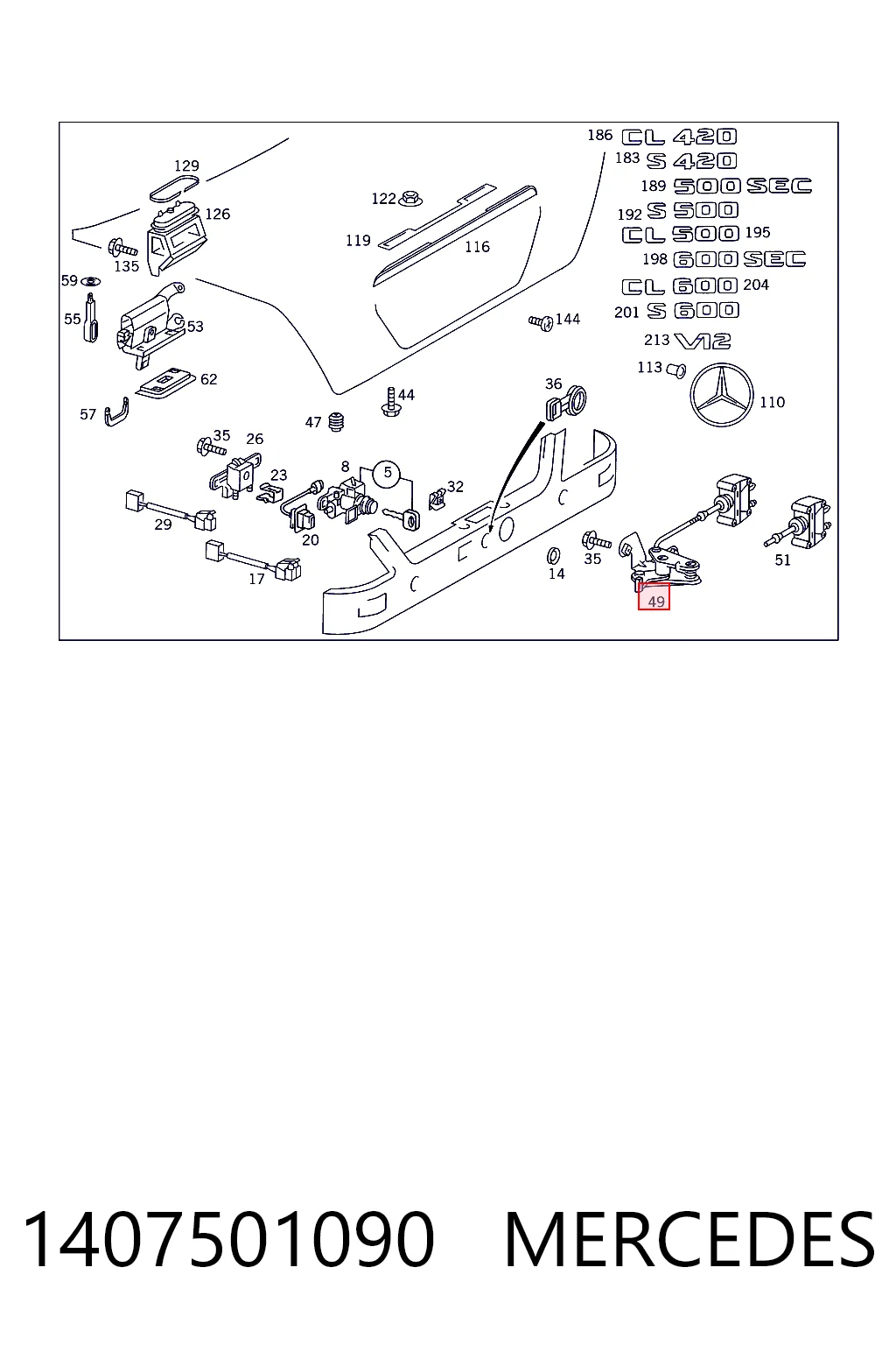 Fecho de tampa de porta-malas (de 3ª/5ª porta traseira) para Mercedes S C140
