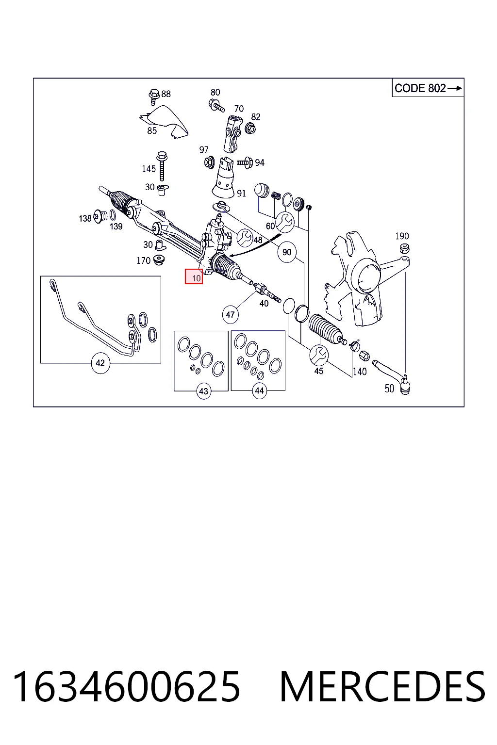 1634600625 Mercedes Cremalheira da direção