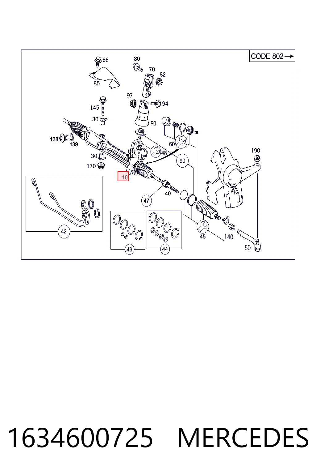 1634600725 Mercedes Cremalheira da direção