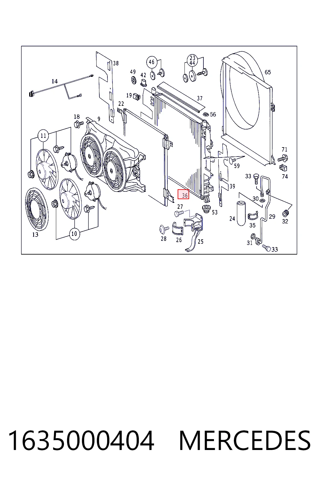 1635000404 Mercedes Radiador de esfriamento de motor