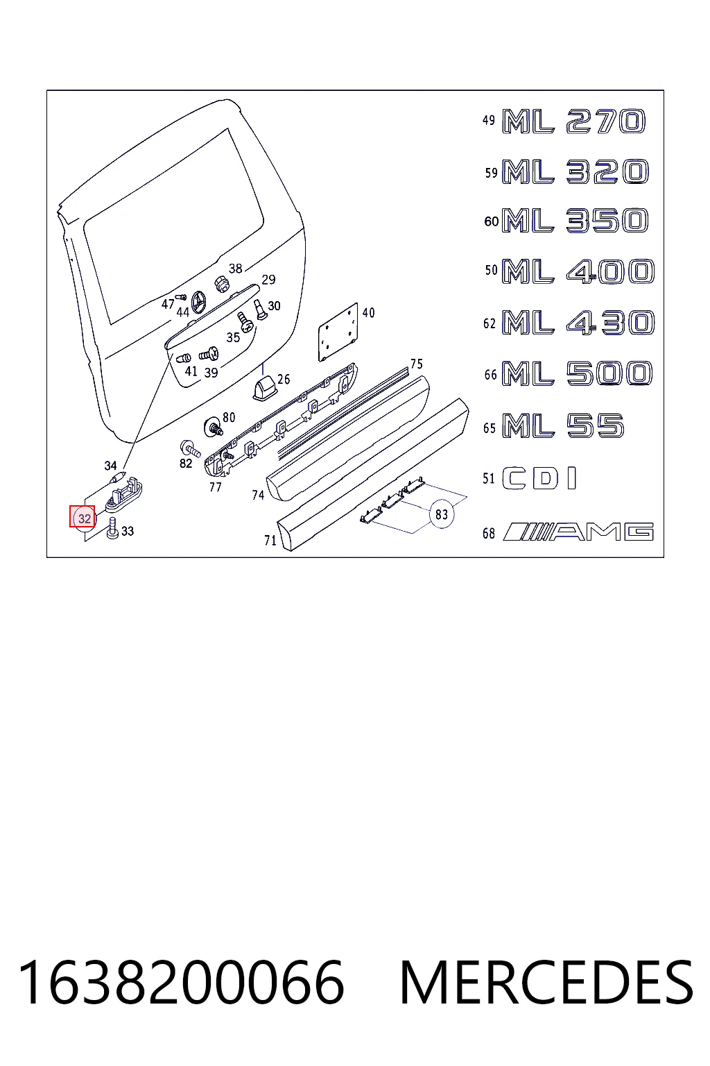 Lanterna da luz de fundo de matrícula traseira para Mercedes ML/GLE  W163