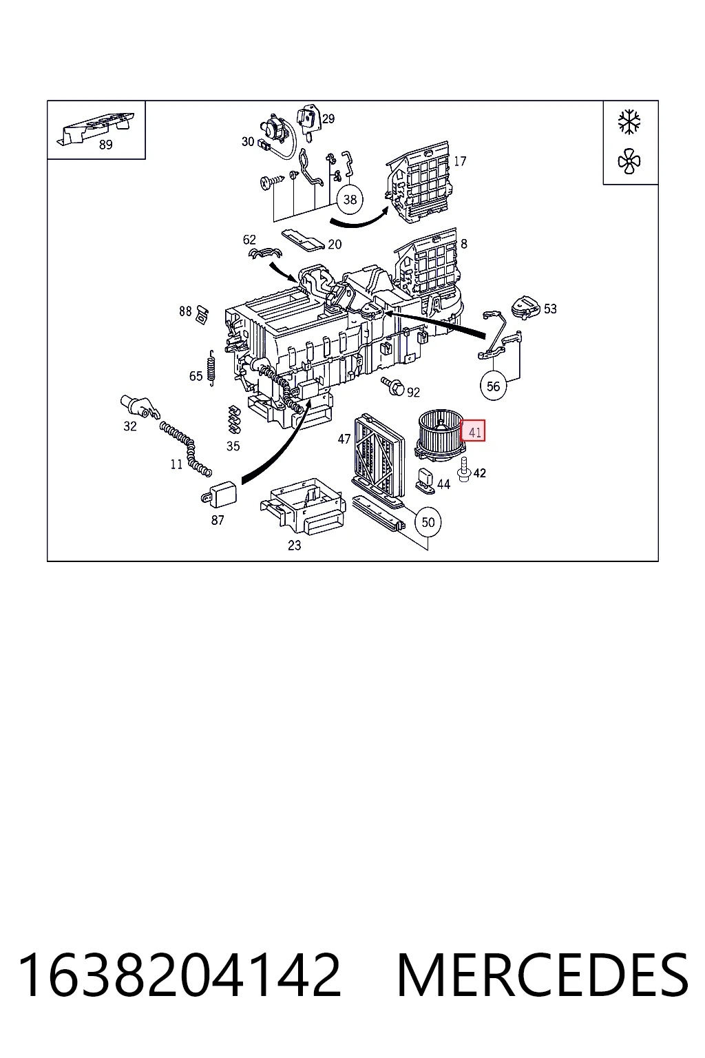 1638204142 Mercedes Motor de ventilador de forno (de aquecedor de salão)