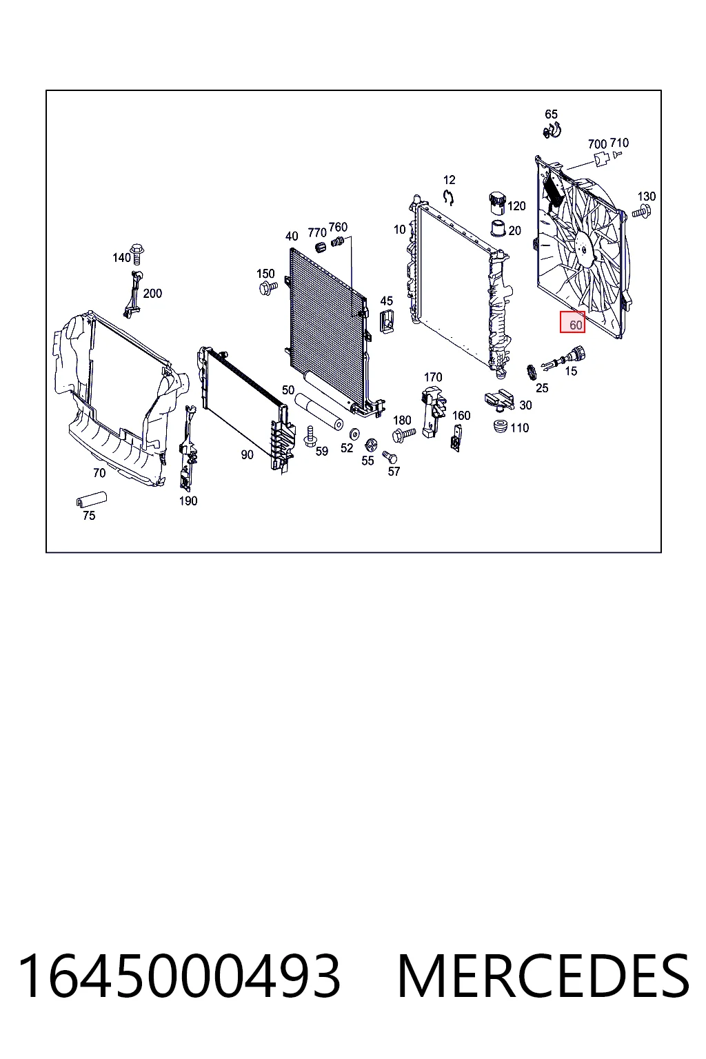 1645000493 Mercedes Difusor do radiador de esfriamento, montado com motor e roda de aletas