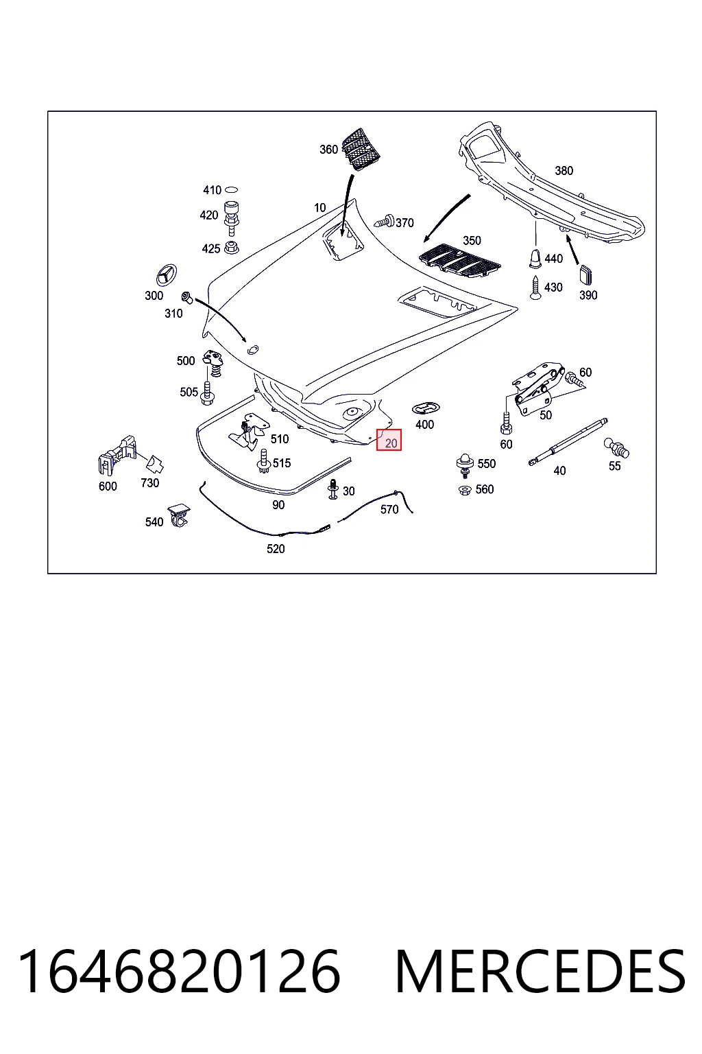  Isolamento de ruído da capota Mercedes ML/GLE SUV (W164) (2005 - 2011) 