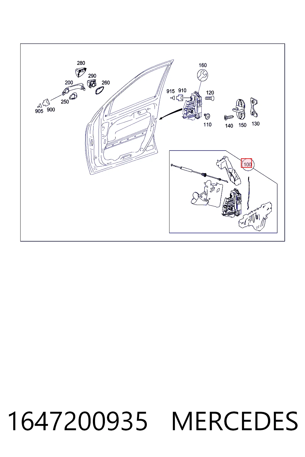 Fecho da porta dianteira esquerda para Mercedes ML/GLE  W164