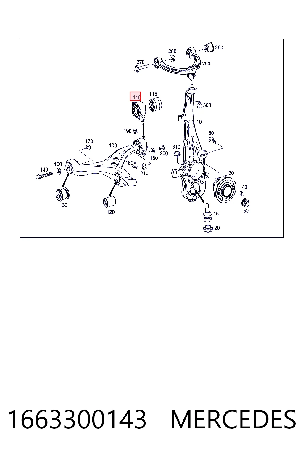 1663300143 Mercedes Bloco silencioso dianteiro do braço oscilante inferior