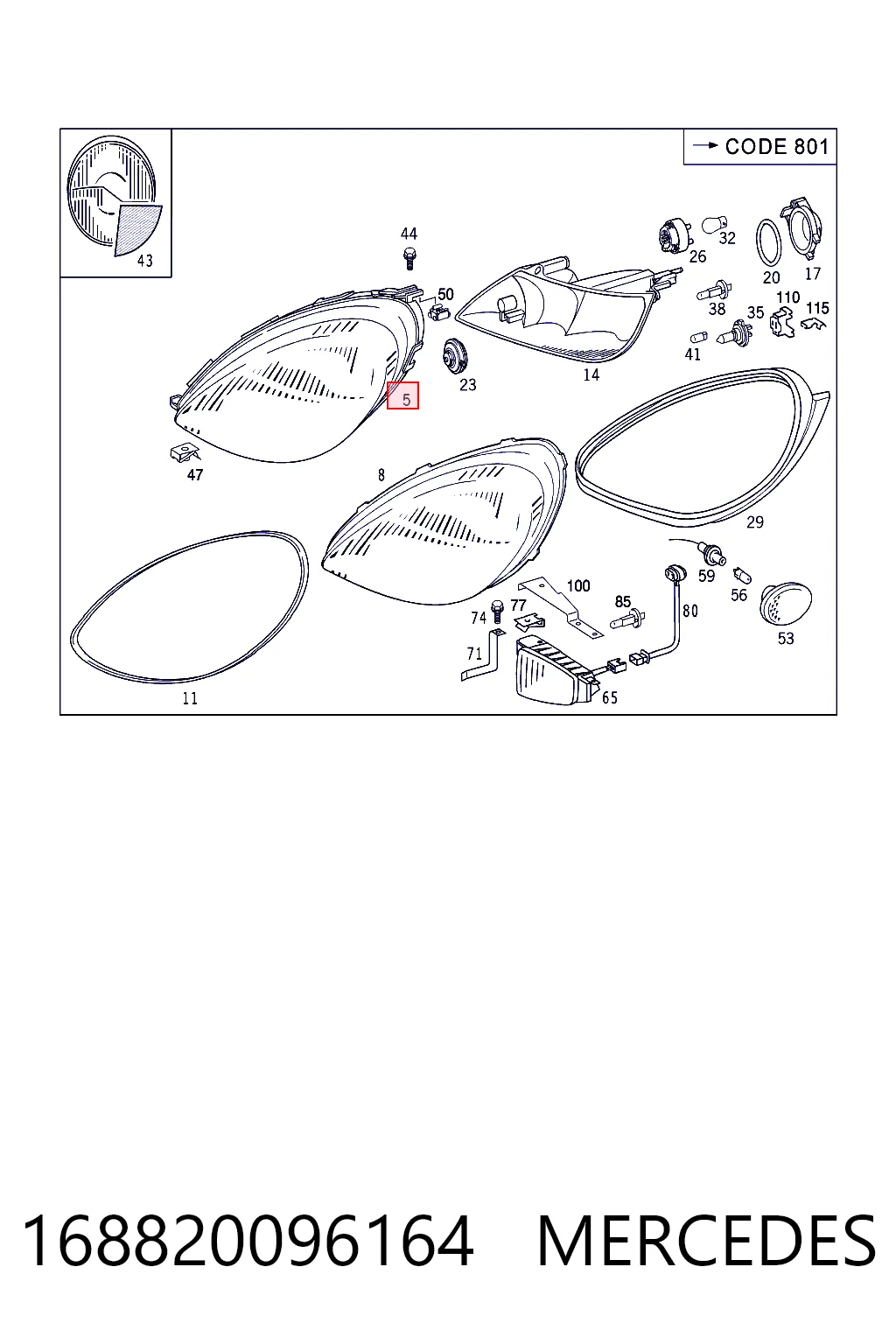  Luz esquerda Mercedes A hatchback (W168) (1997 - 2004) 