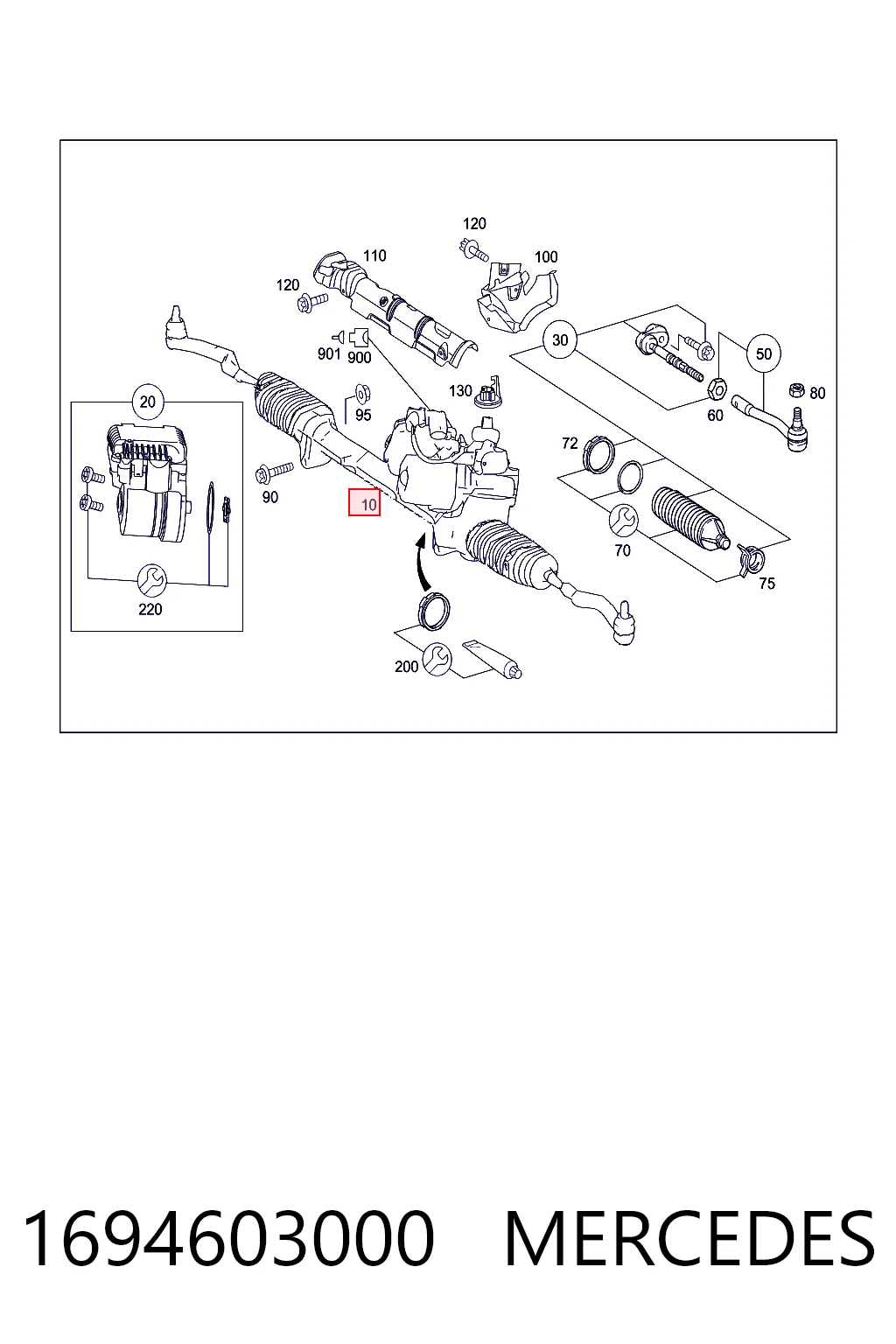 1694603000 Mercedes Cremalheira da direção