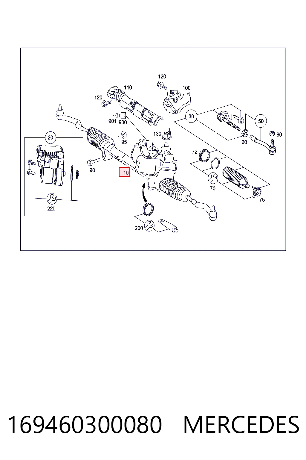 169460300080 Mercedes Cremalheira da direção