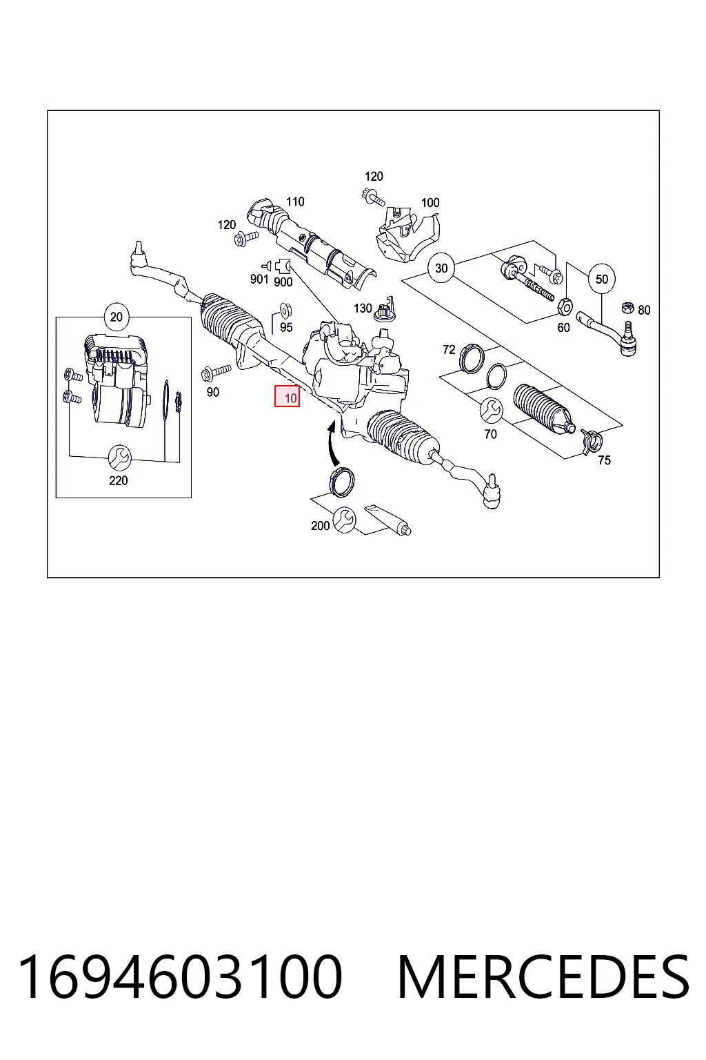 1694603100 Mercedes Cremalheira da direção