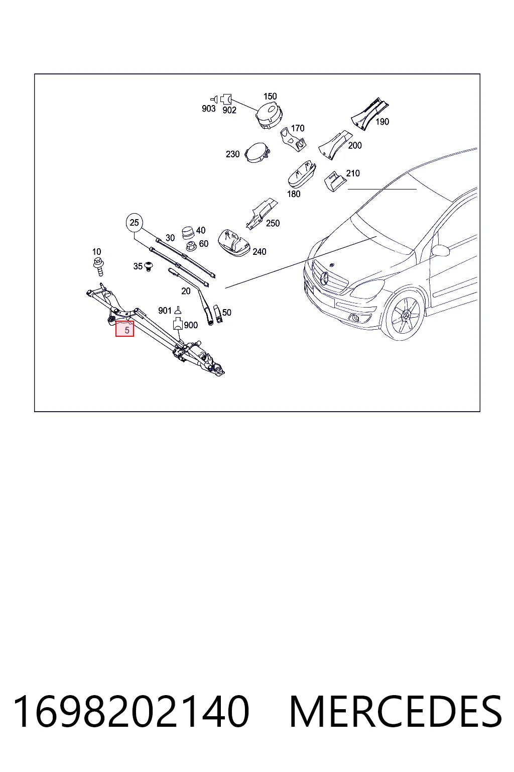  Trapézio de limpador pára-brisas Mercedes A hatchback (W169) (2004 - 2012) 