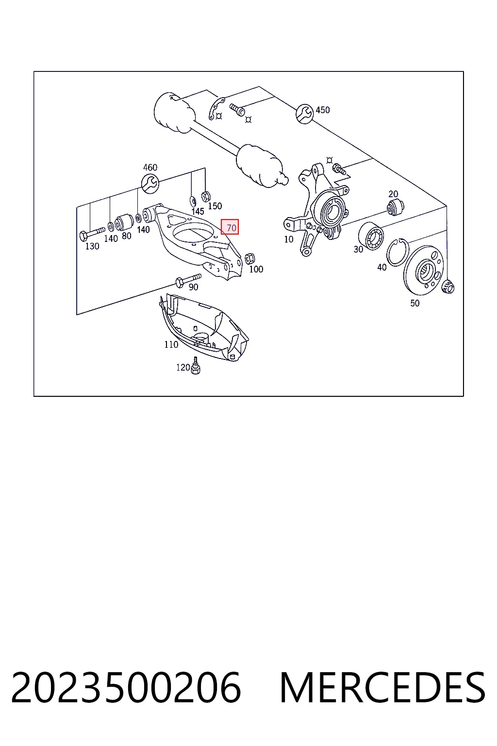 2023500206 Mercedes Braço oscilante inferior esquerdo de suspensão traseira/direita