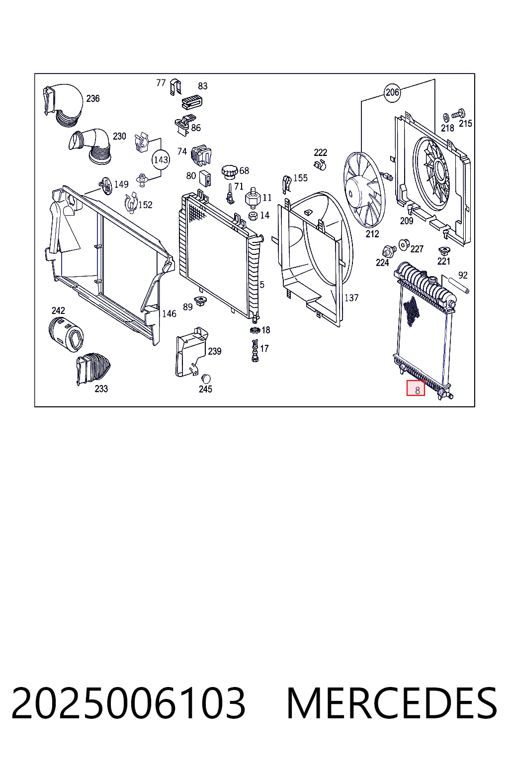 2025006103 Mercedes Radiador de esfriamento de motor