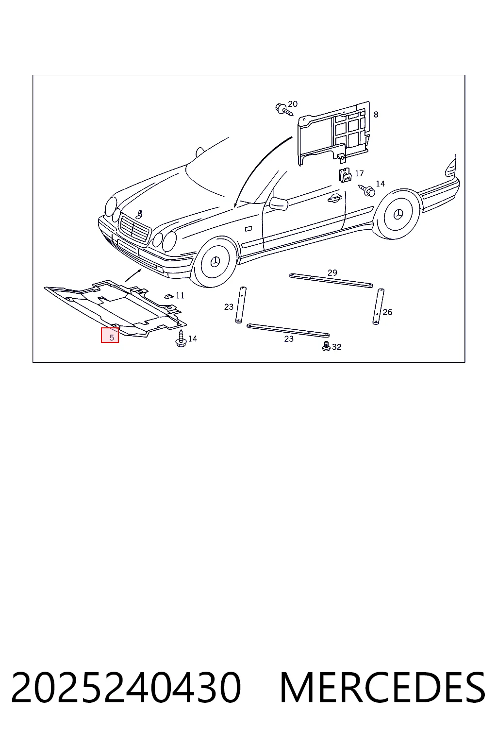 Proteção de motor, de panela (da seção de motor) para Mercedes C  W202