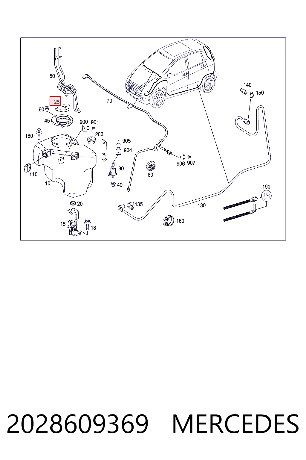 2028609369 Mercedes Tampa de tanque de fluido para lavador