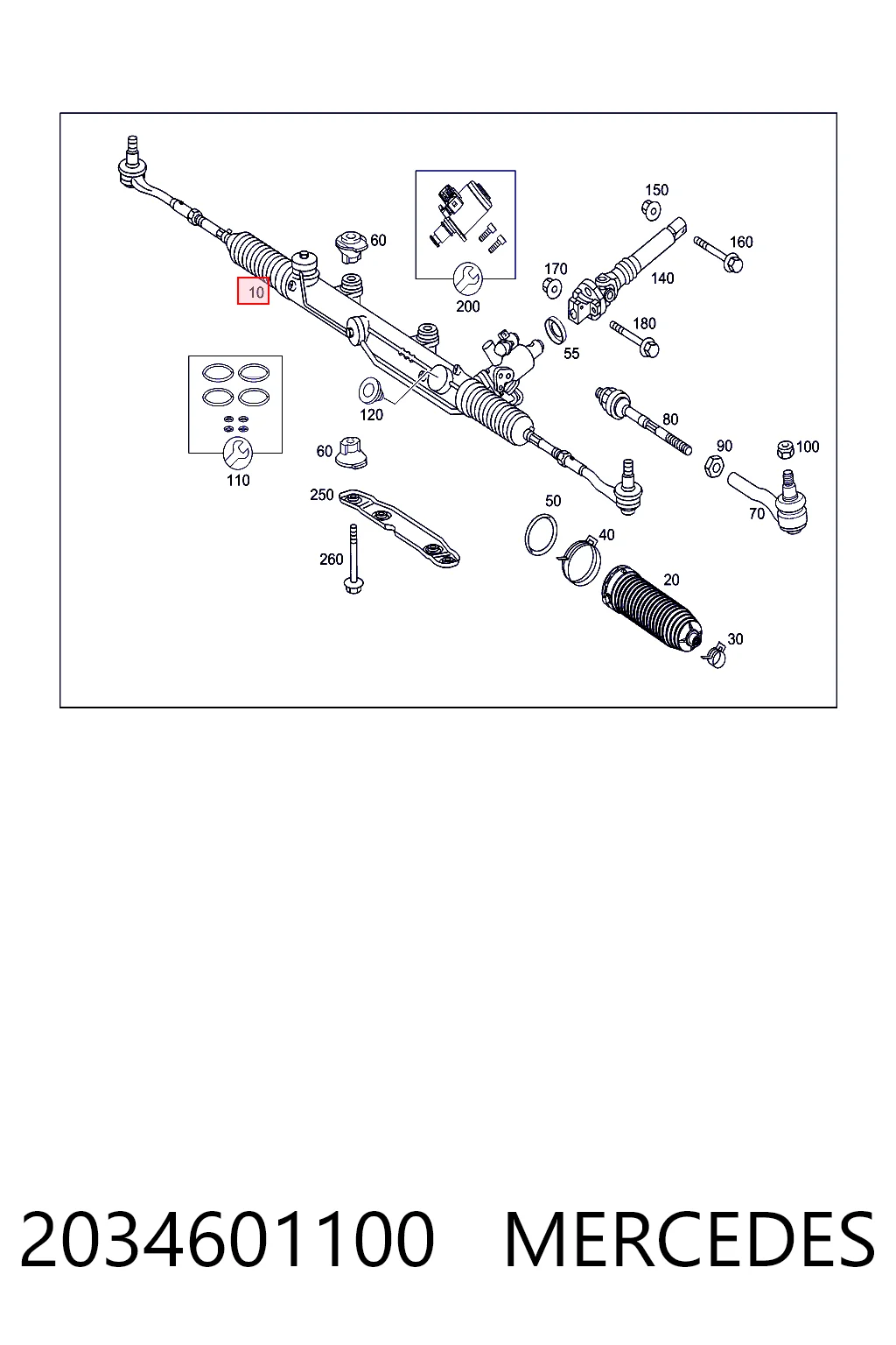2034601100 Mercedes Cremalheira da direção