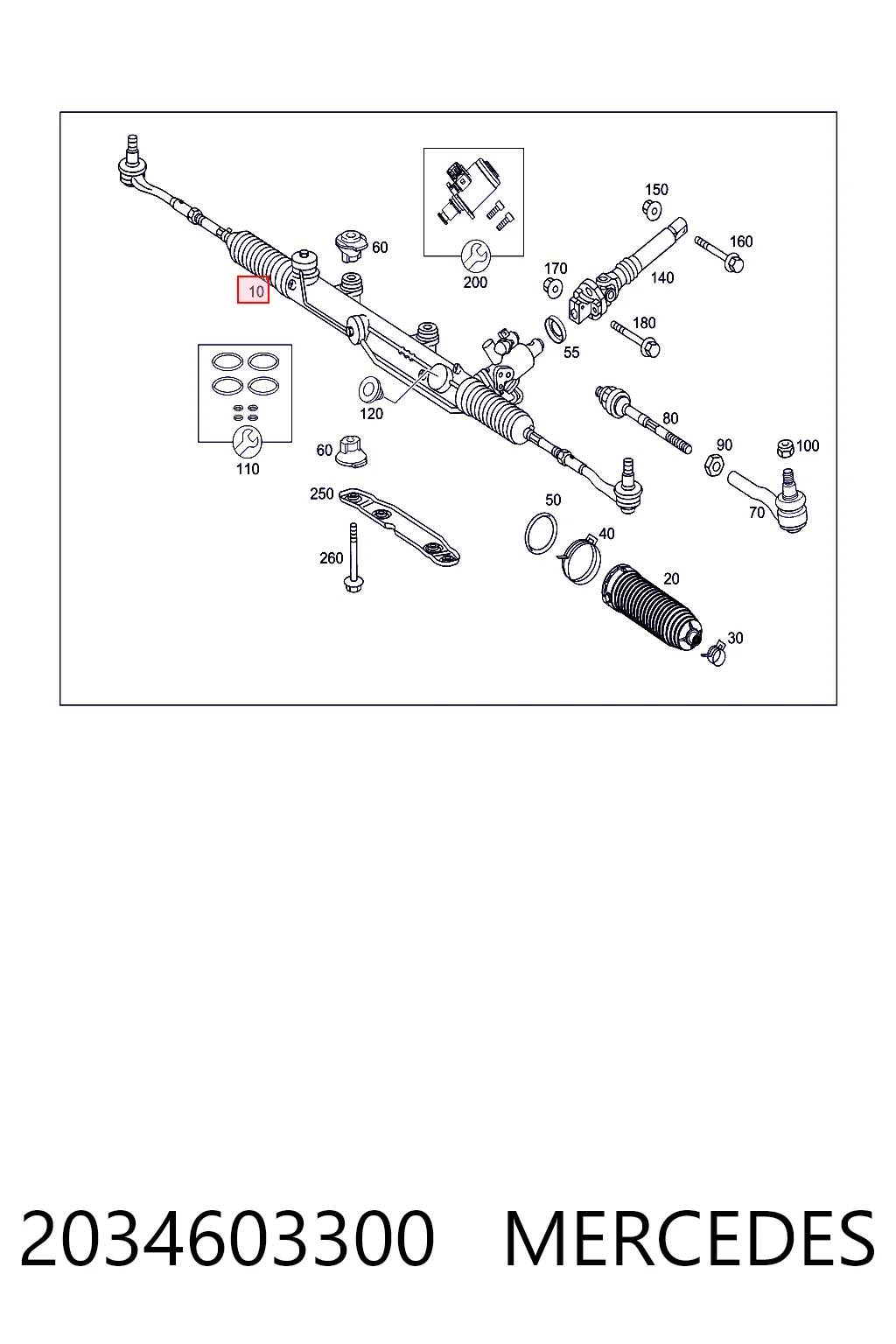 Cremalheira da direção Mercedes 203460330087 preço, a partir de 130,35 USD