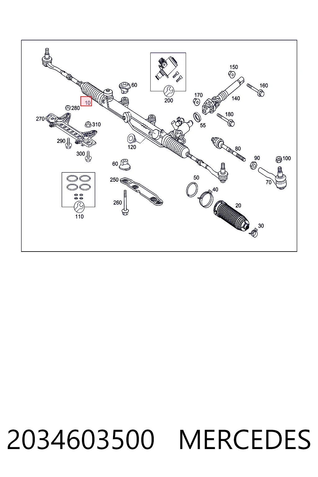 2034603500 Mercedes Cremalheira da direção