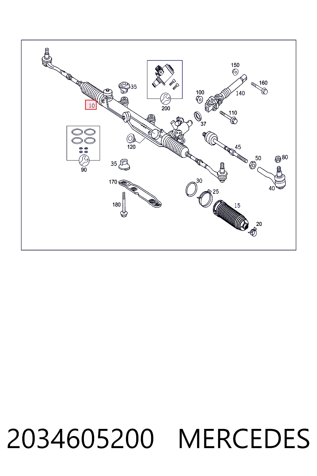 2034605200 Mercedes Cremalheira da direção
