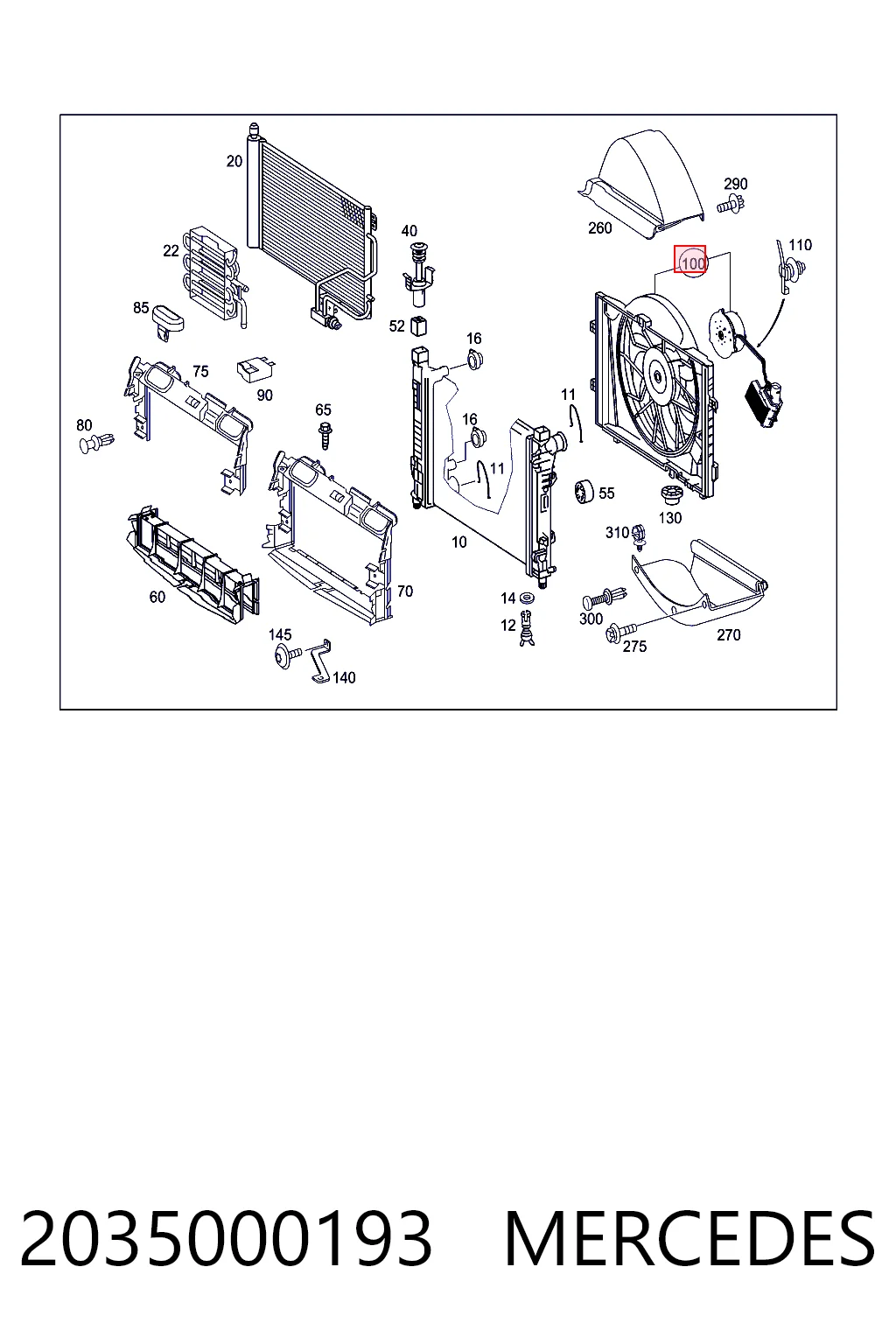 2035000193 Mercedes Difusor do radiador de esfriamento, montado com motor e roda de aletas