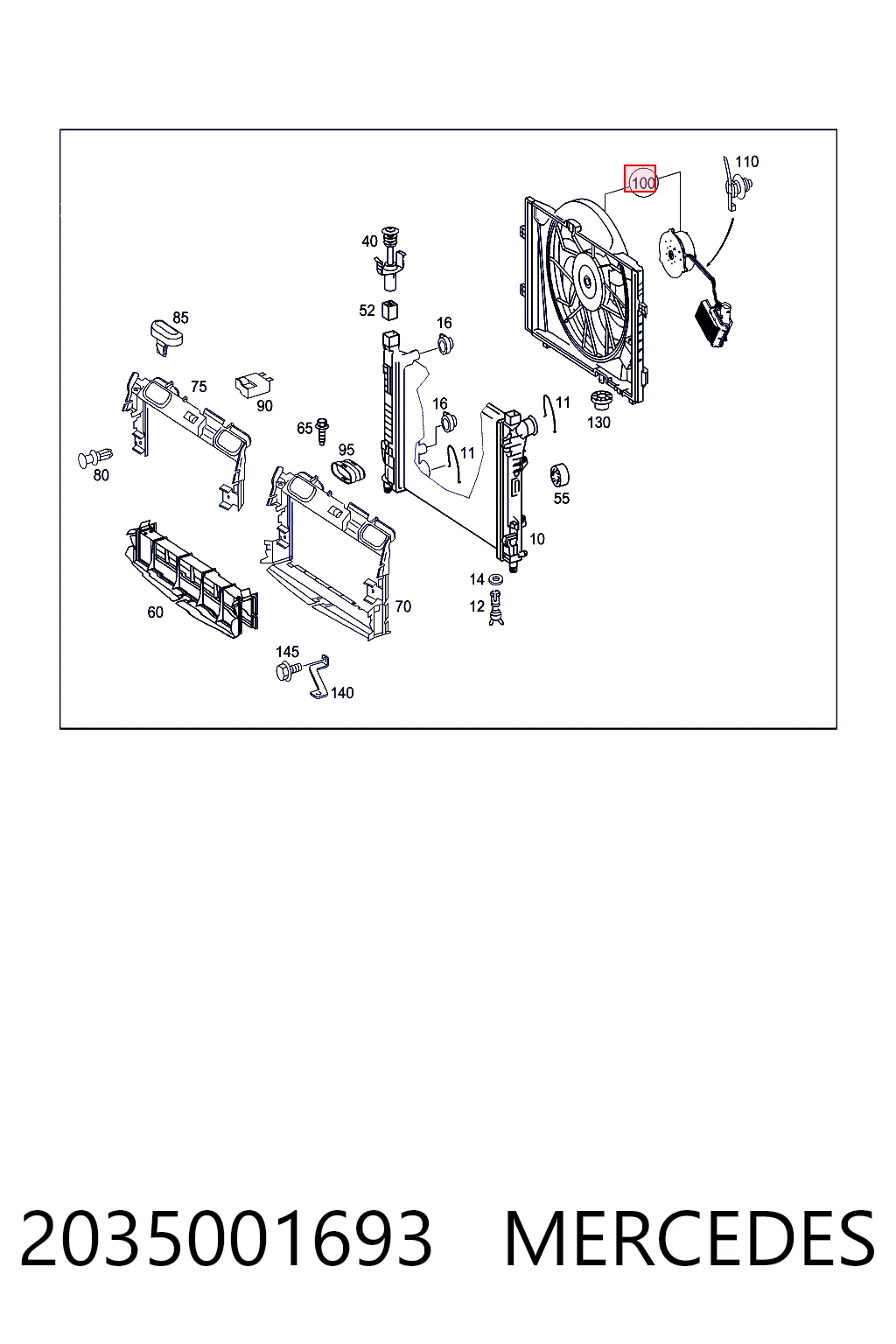 2035001693 Mercedes Difusor do radiador de esfriamento, montado com motor e roda de aletas