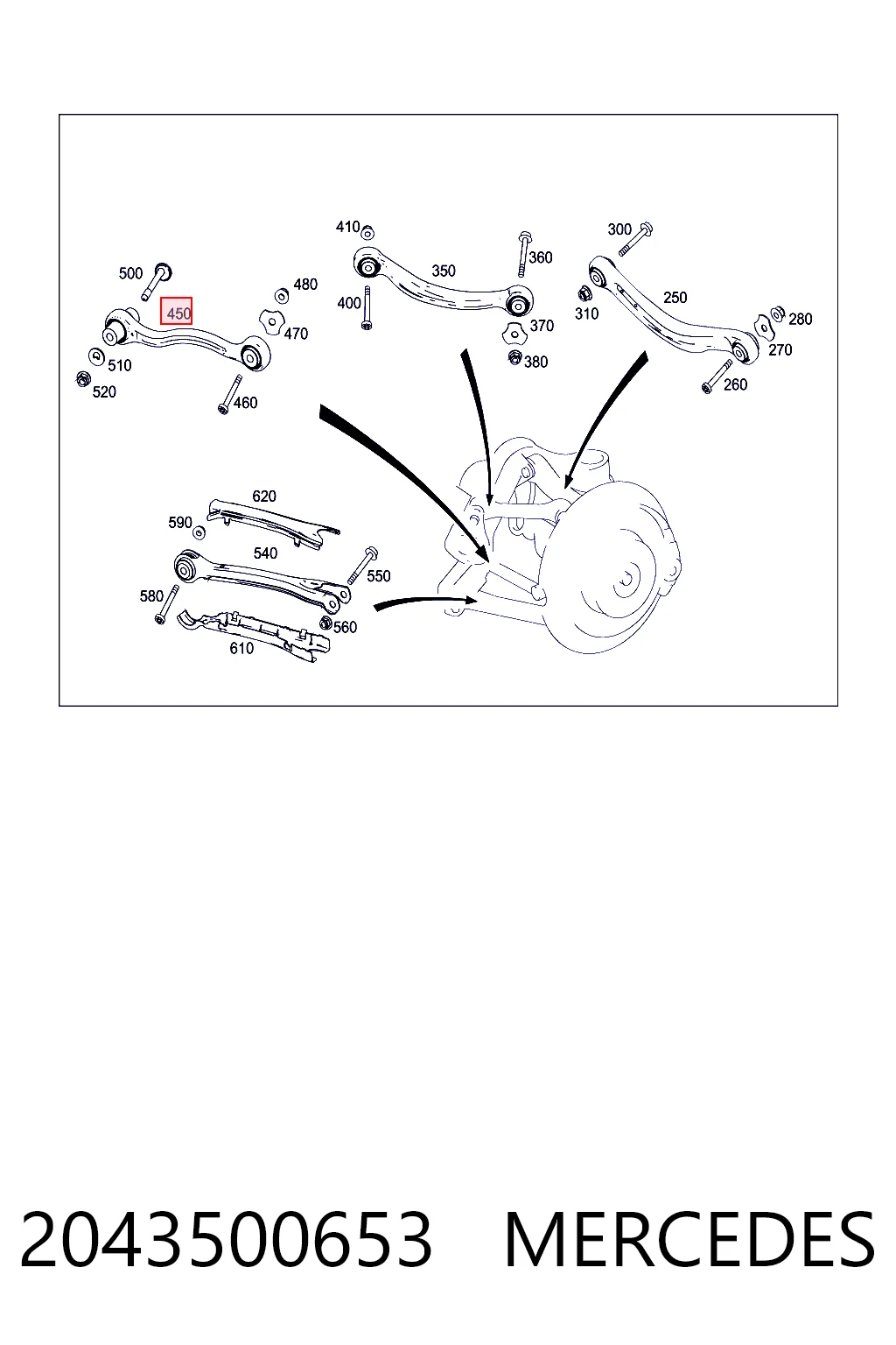 2043500653 Mercedes Braço oscilante transversal direito de suspensão traseira