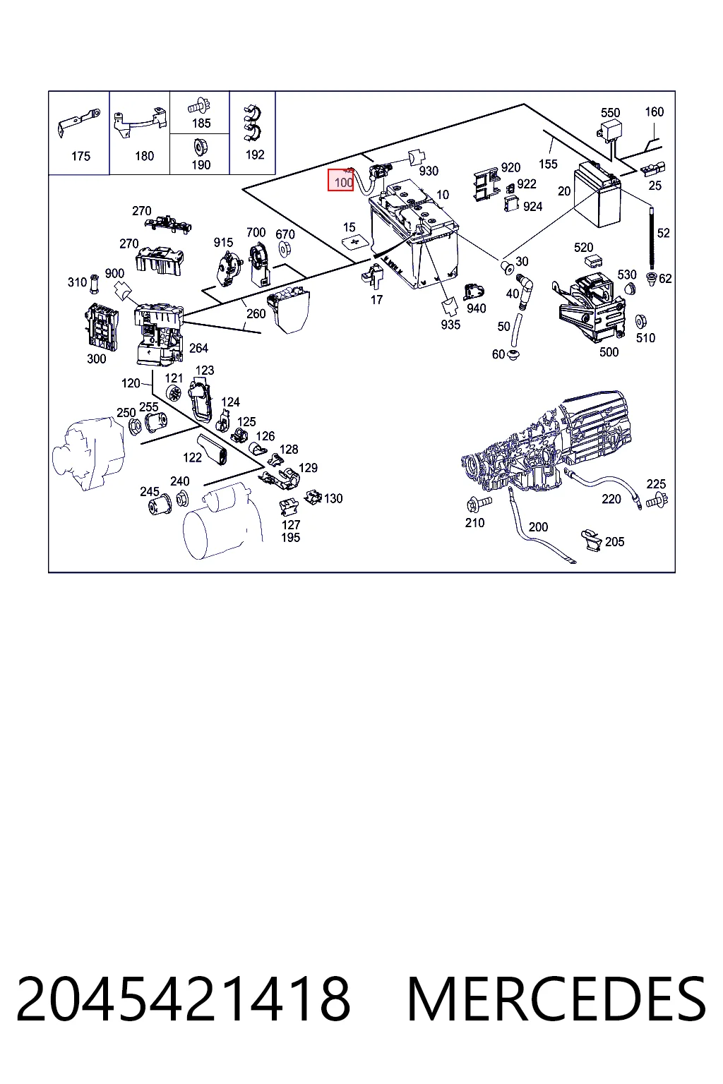 2045421418 Mercedes Cabo de terra de bateria recarregável (PILHA)